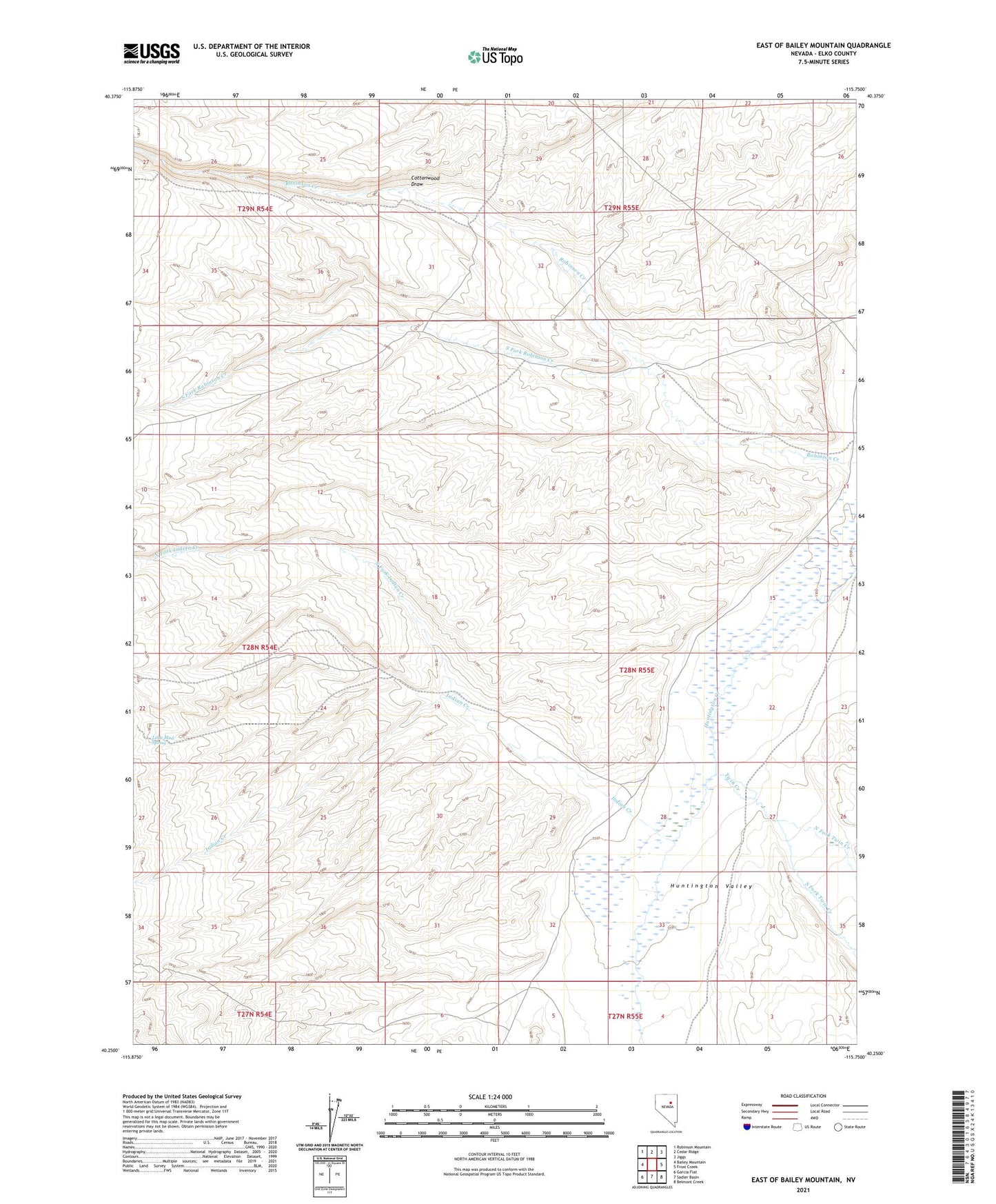 East of Bailey Mountain Nevada US Topo Map Image