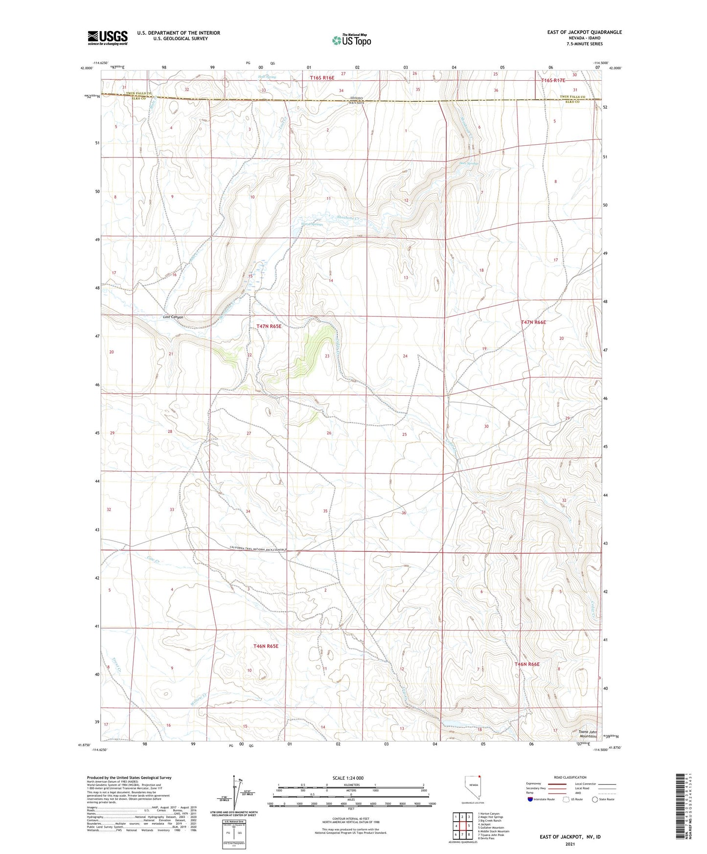 East of Jackpot Nevada US Topo Map Image