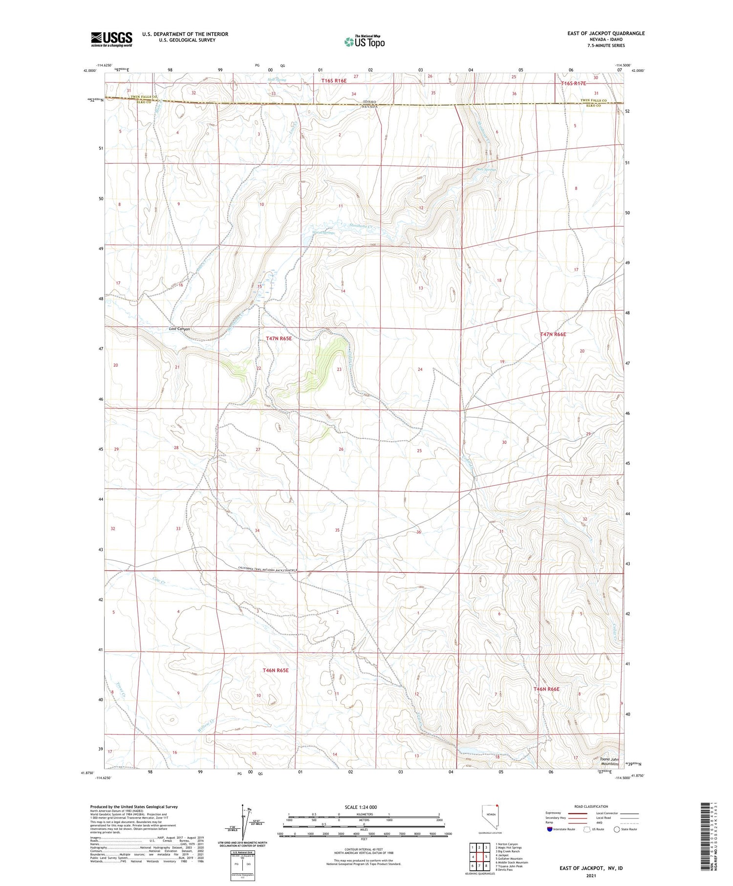 East of Jackpot Nevada US Topo Map Image