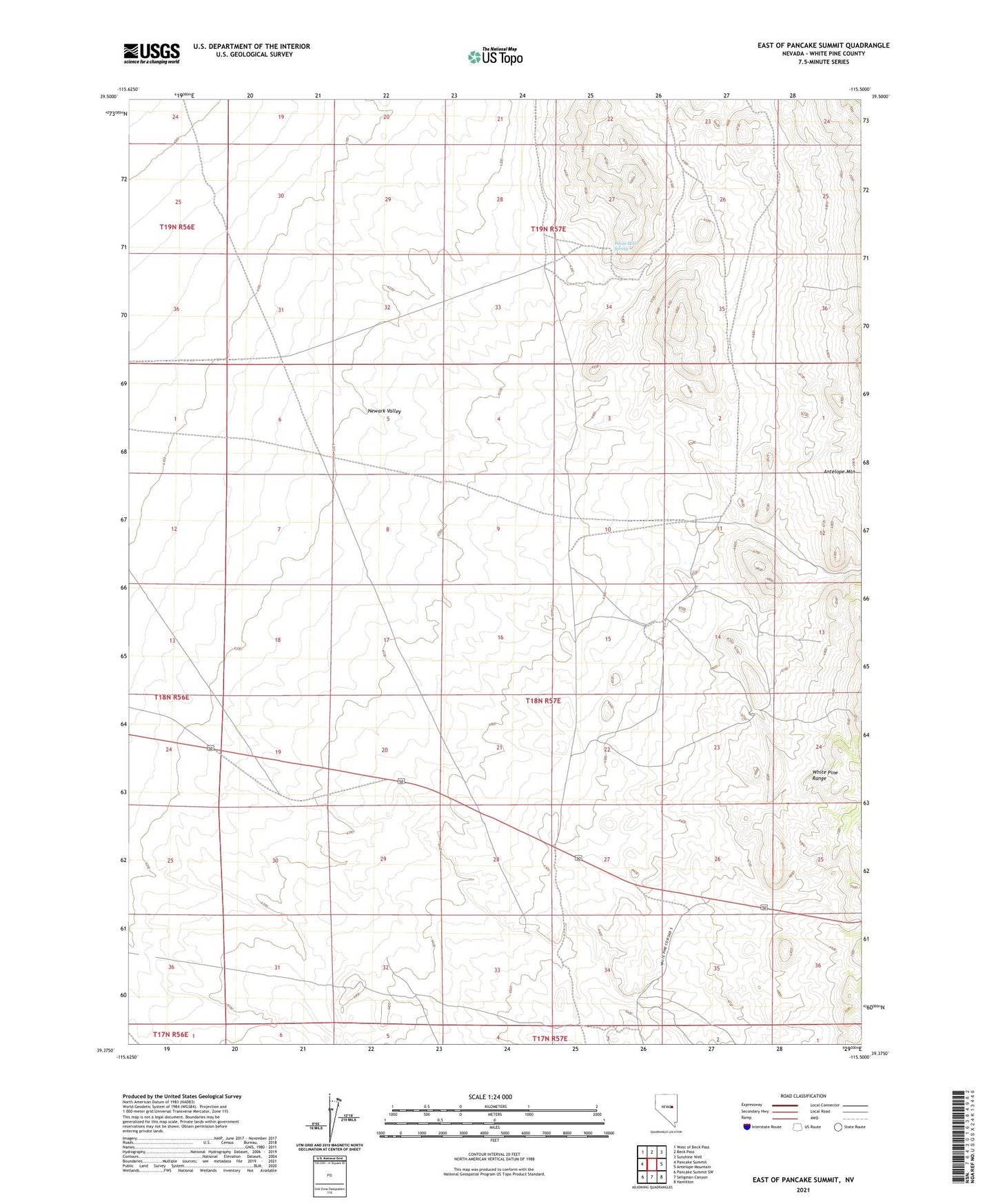 East of Pancake Summit Nevada US Topo Map Image