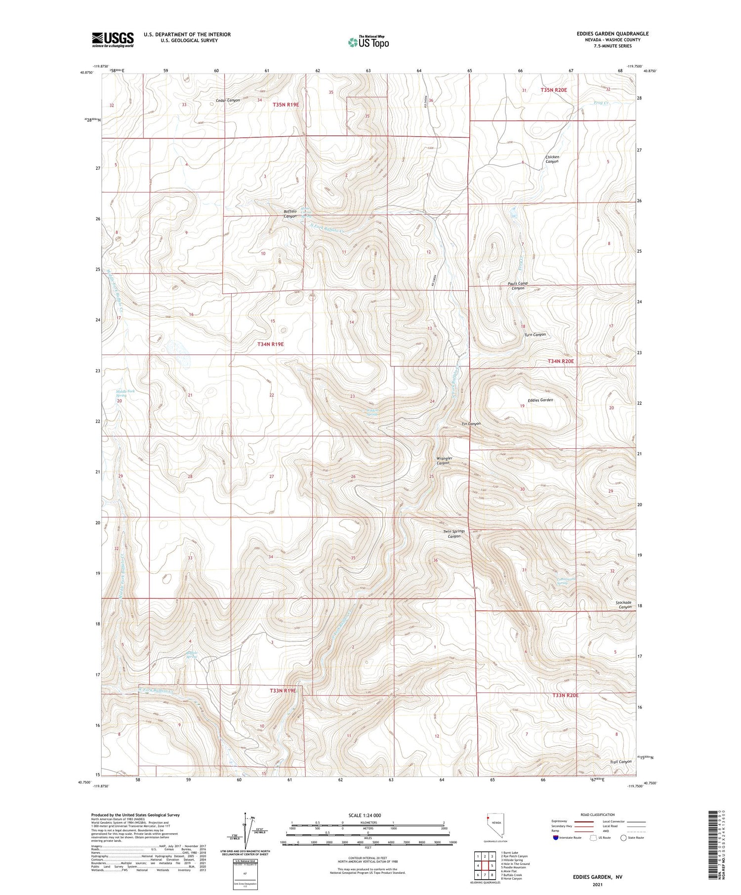 Eddies Garden Nevada US Topo Map Image