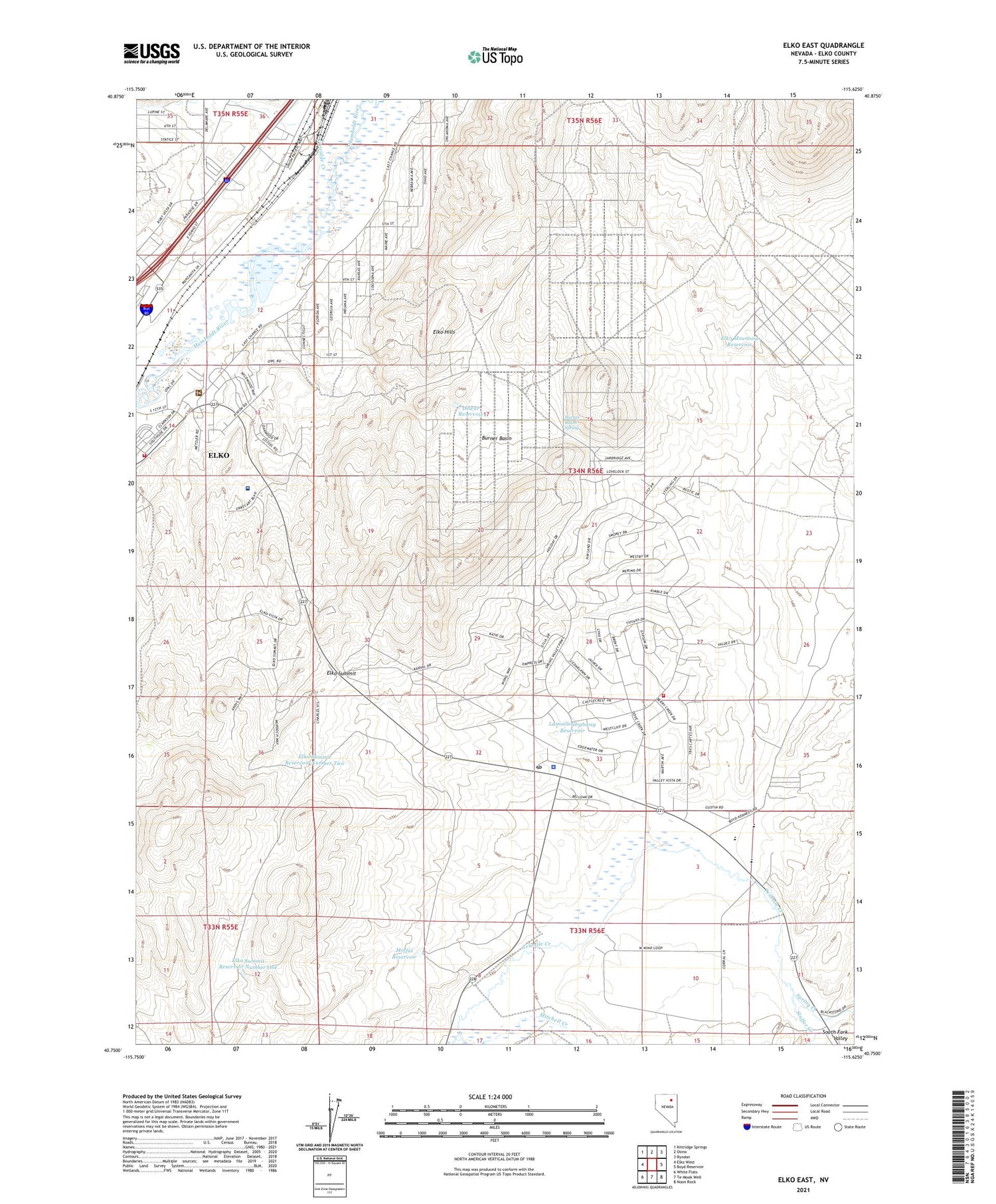 Elko East Nevada US Topo Map Image