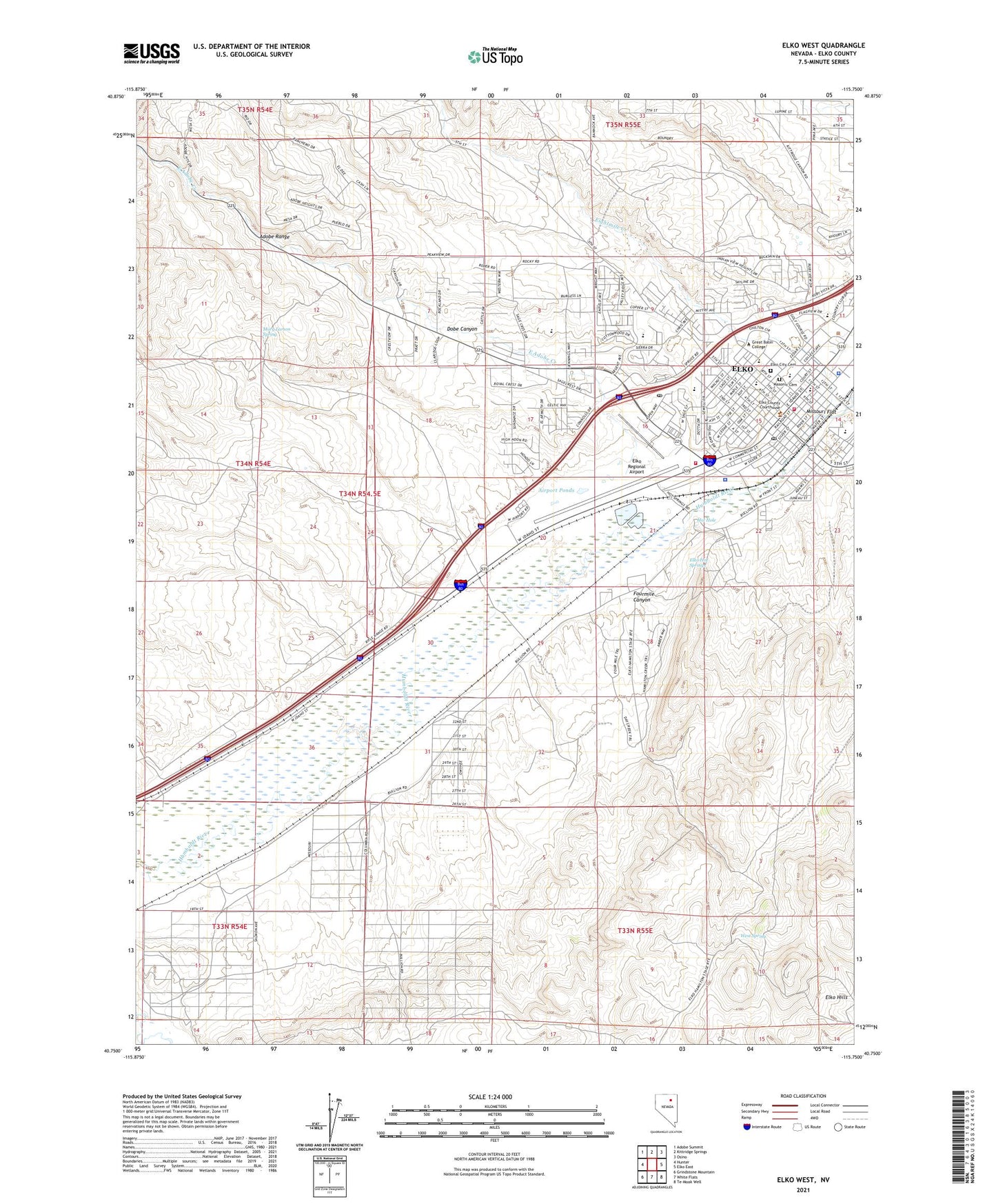 Elko West Nevada US Topo Map Image