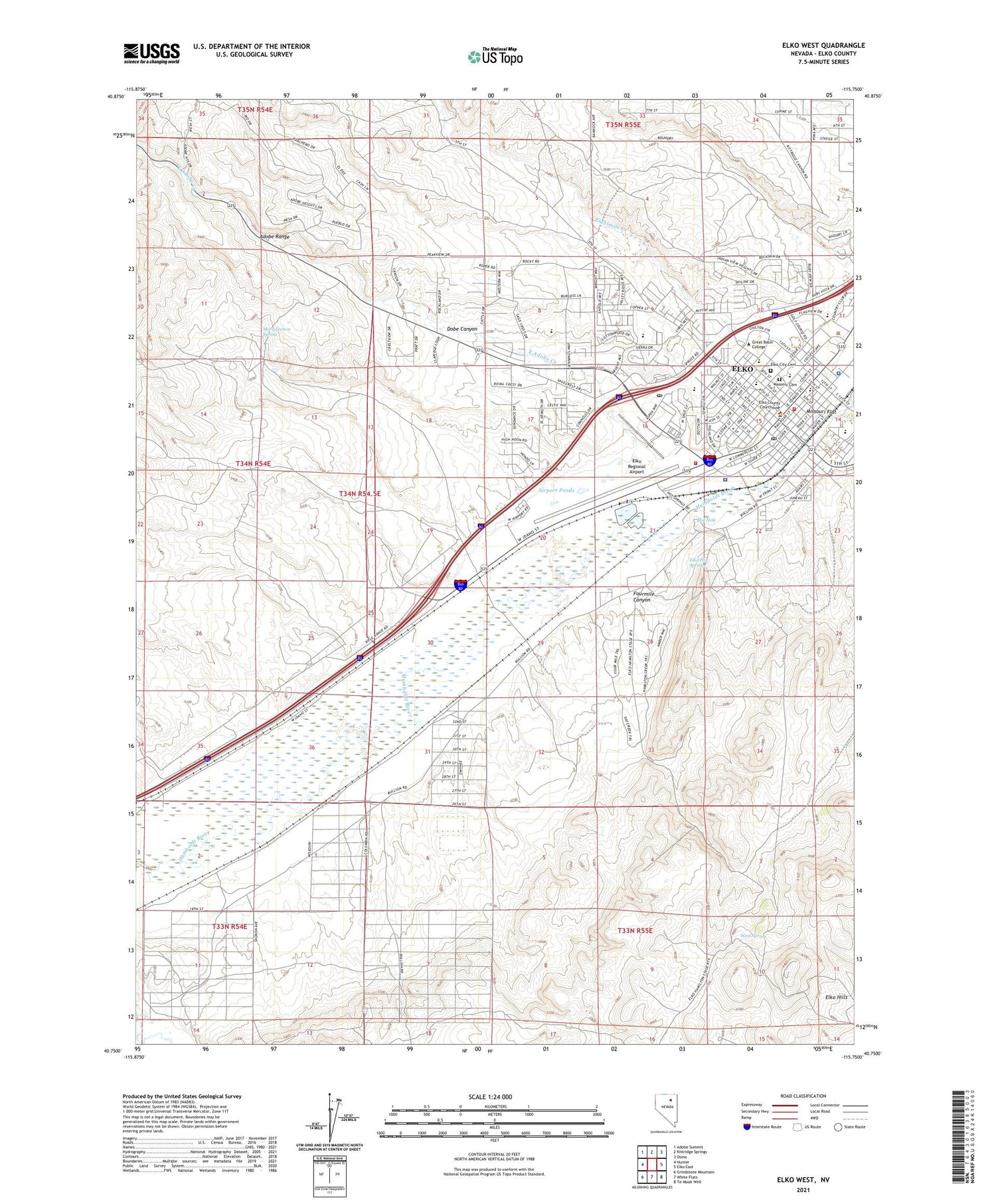 Elko West Nevada US Topo Map Image