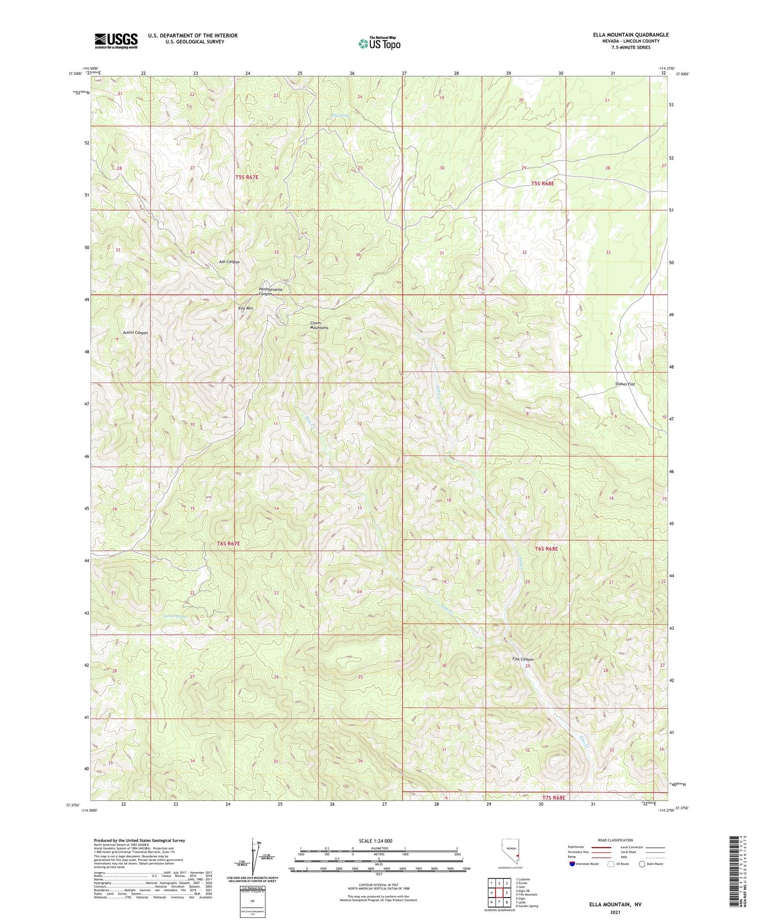 Ella Mountain Nevada US Topo Map Image