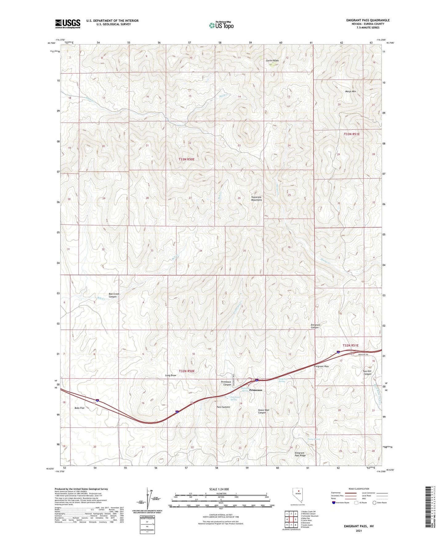 Emigrant Pass Nevada US Topo Map Image