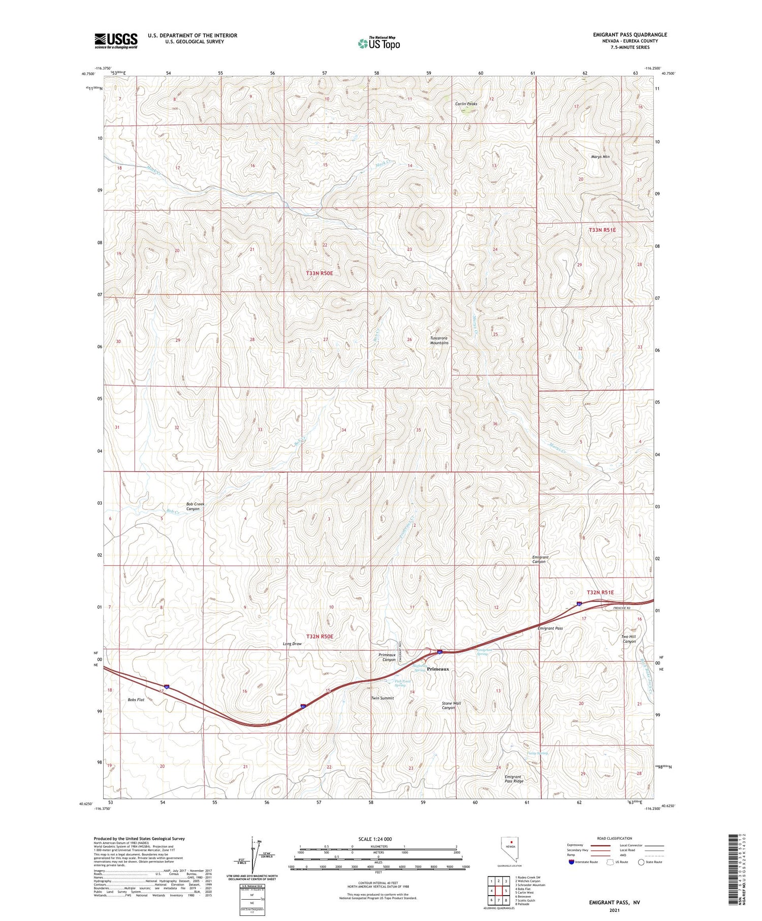 Emigrant Pass Nevada US Topo Map Image