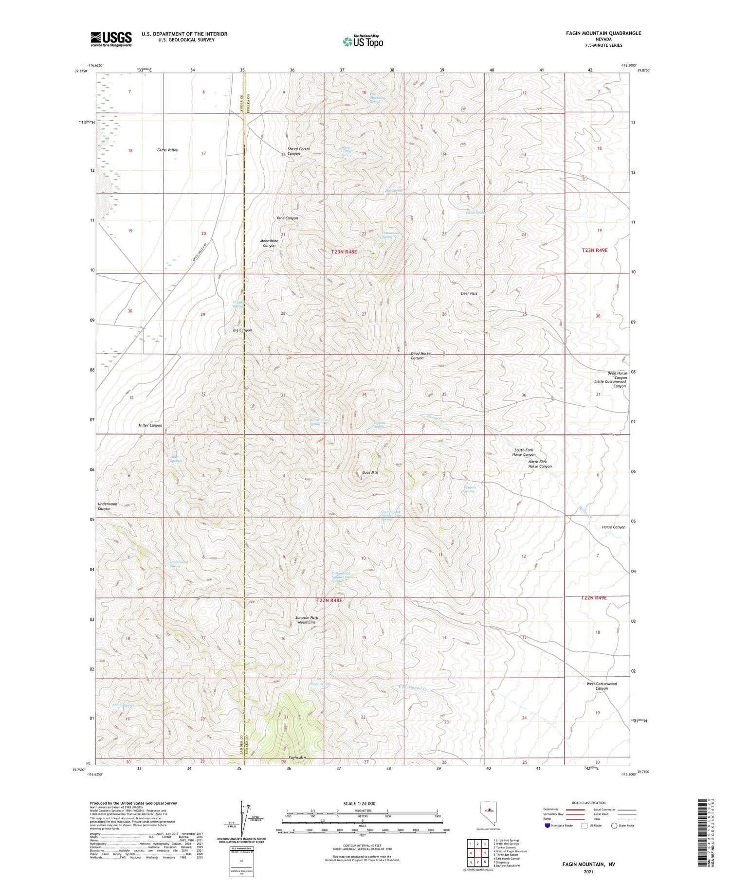Fagin Mountain Nevada US Topo Map Image