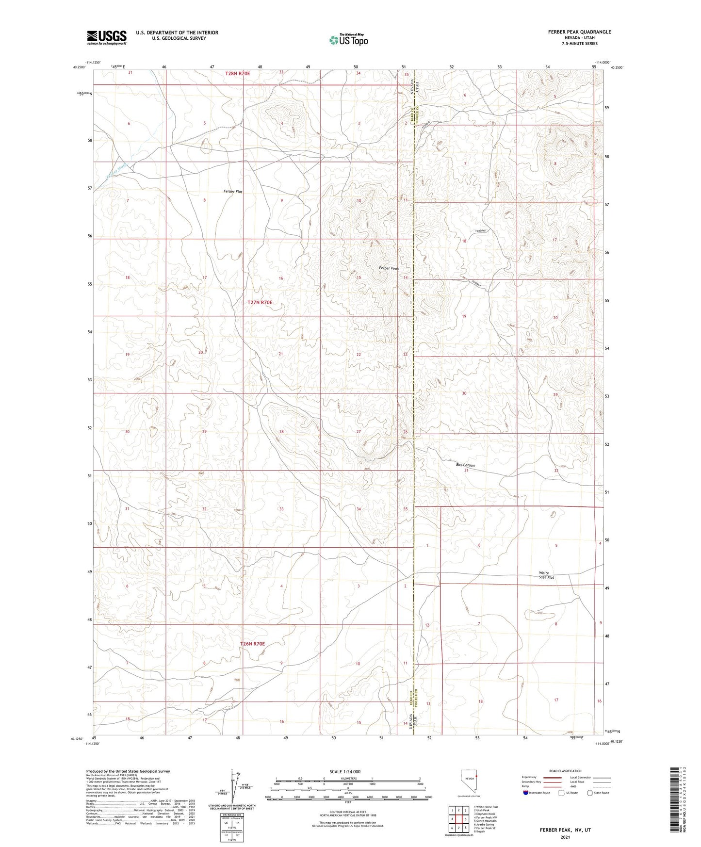 Ferber Peak Nevada US Topo Map Image