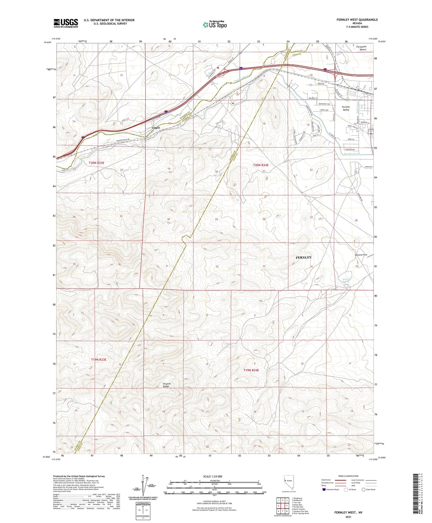 Fernley West Nevada US Topo Map Image