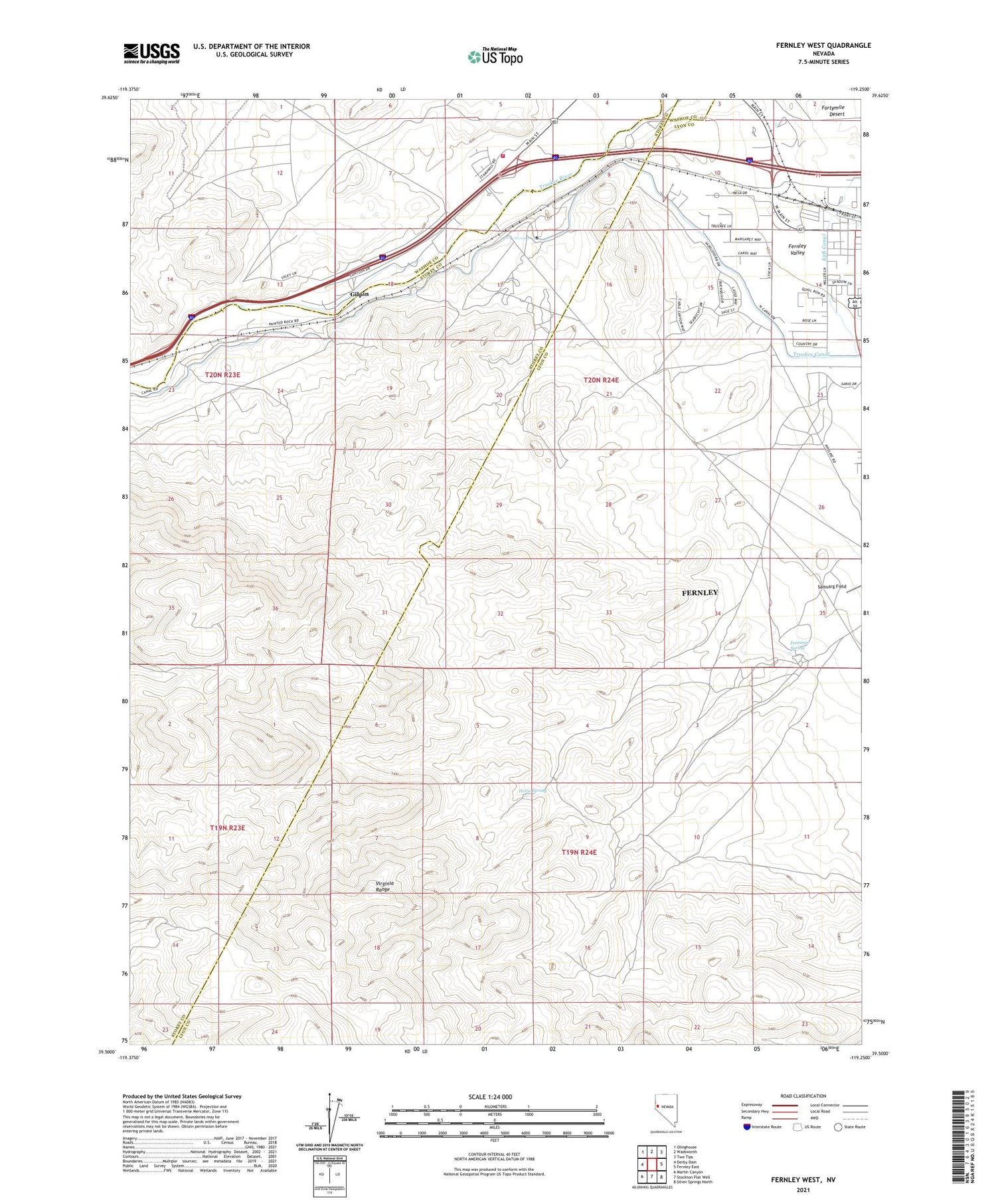 Fernley West Nevada US Topo Map Image