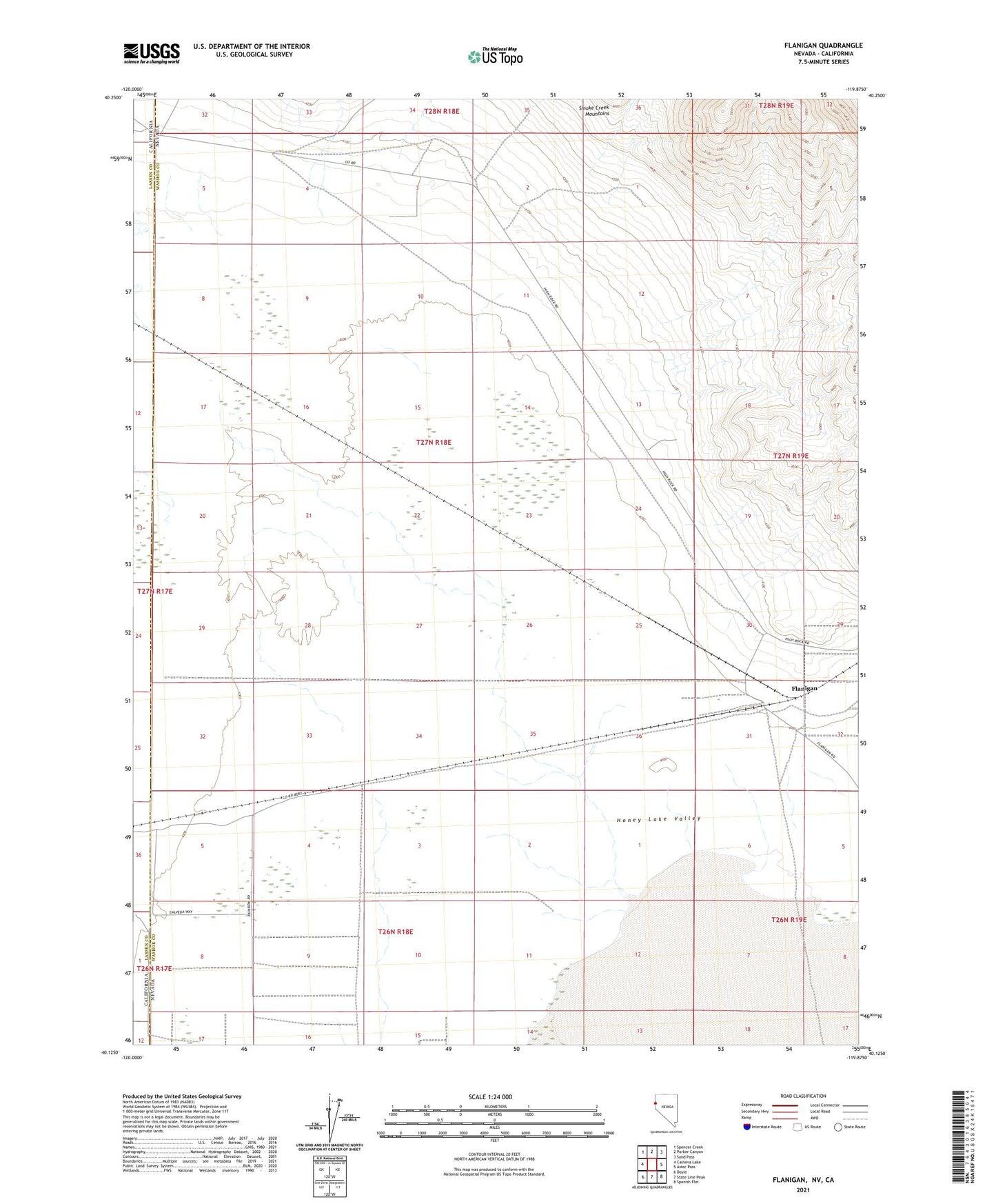 Flanigan Nevada US Topo Map Image