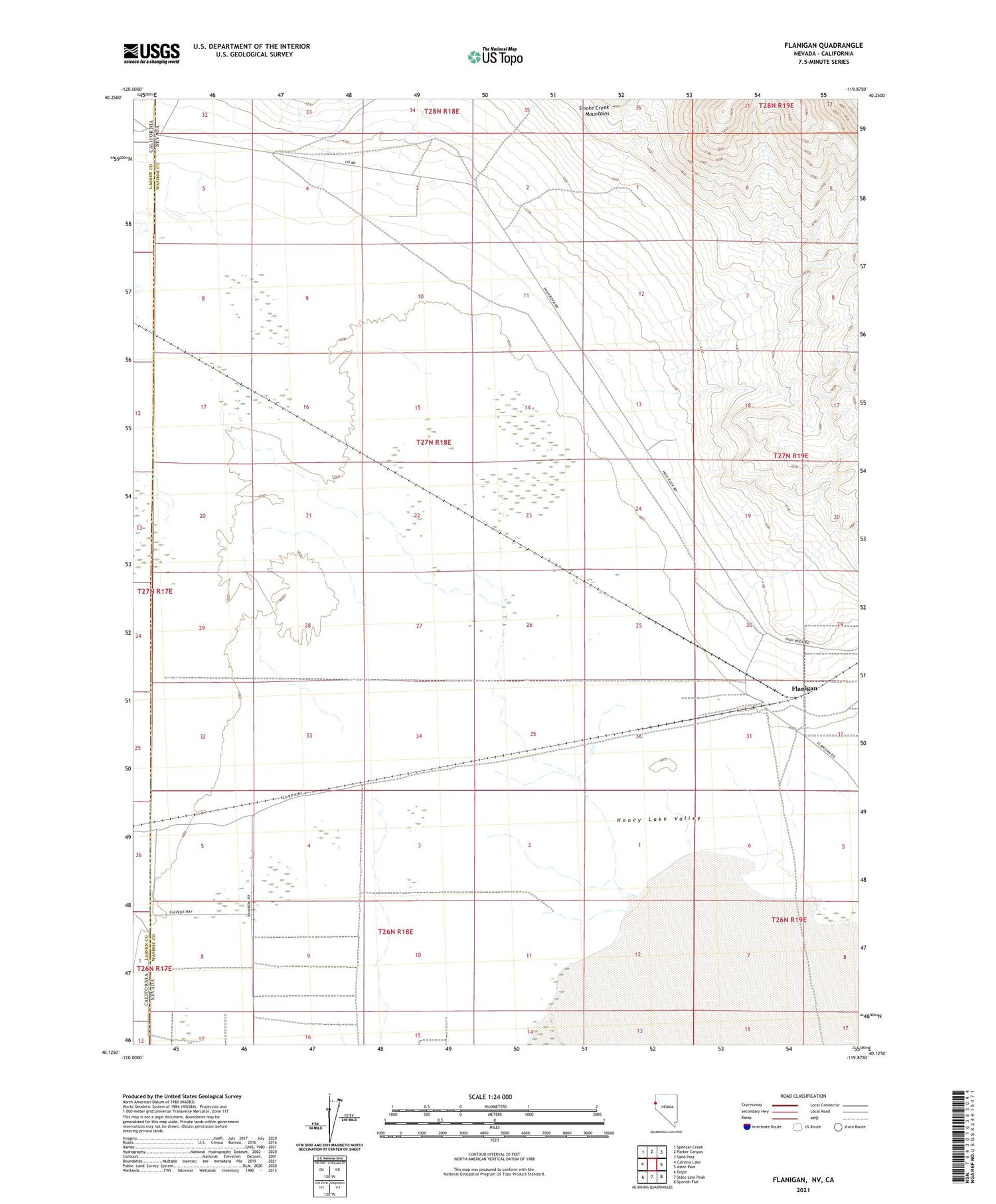 Flanigan Nevada US Topo Map Image