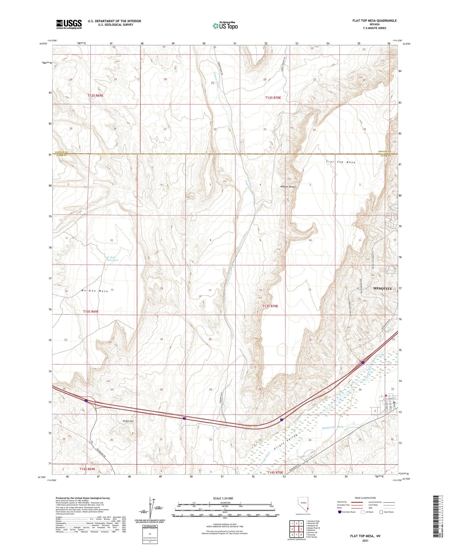 Flat Top Mesa Nevada US Topo Map Image