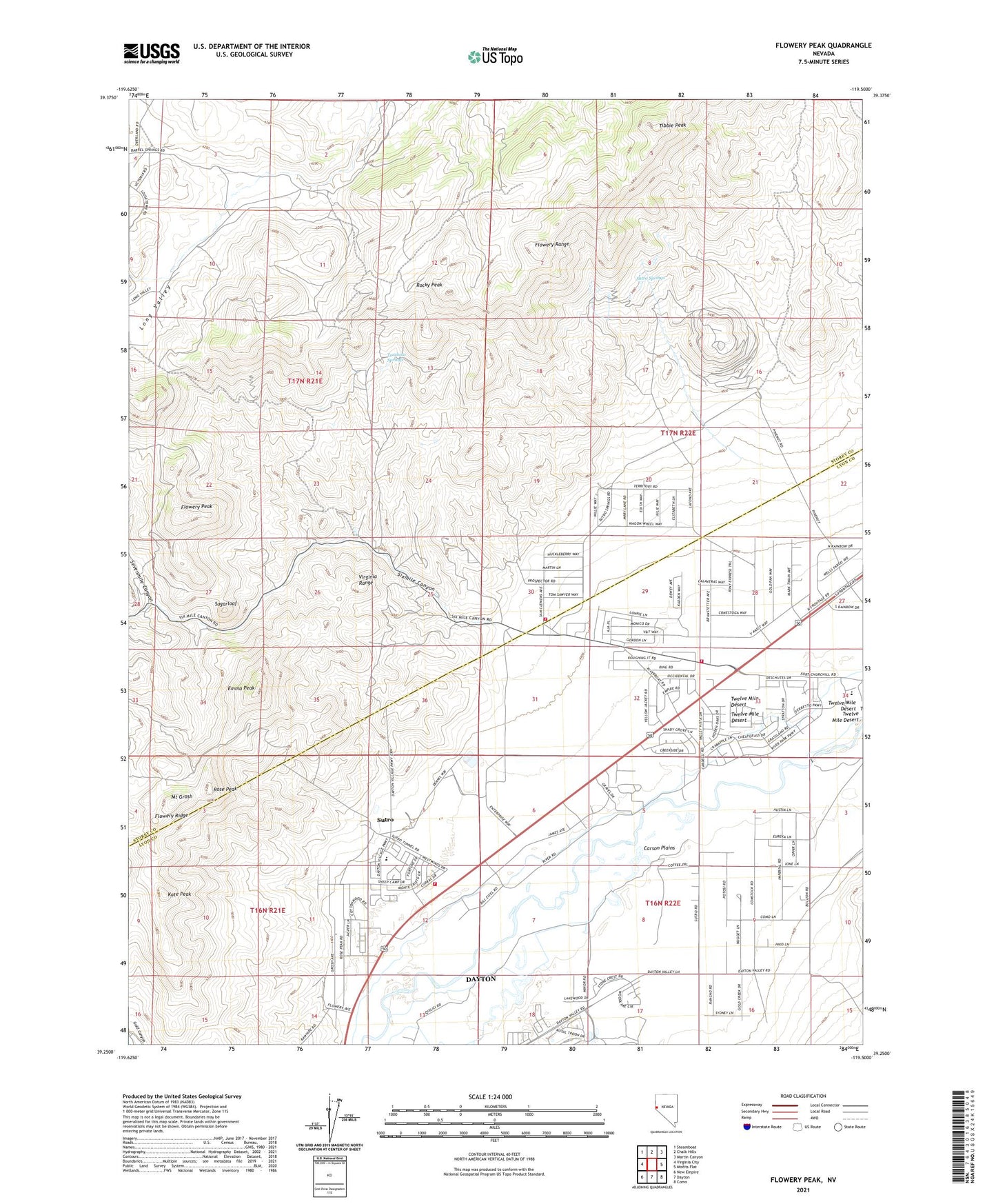 Flowery Peak Nevada US Topo Map Image