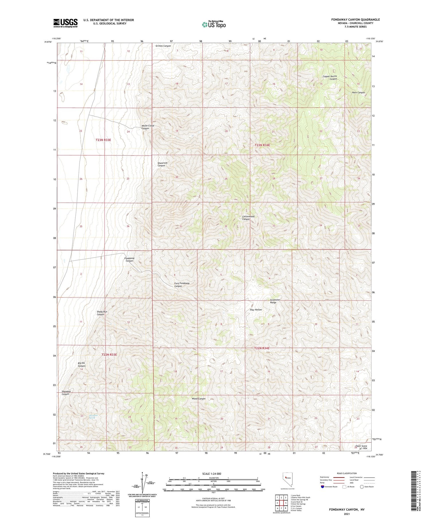 Fondaway Canyon Nevada US Topo Map Image