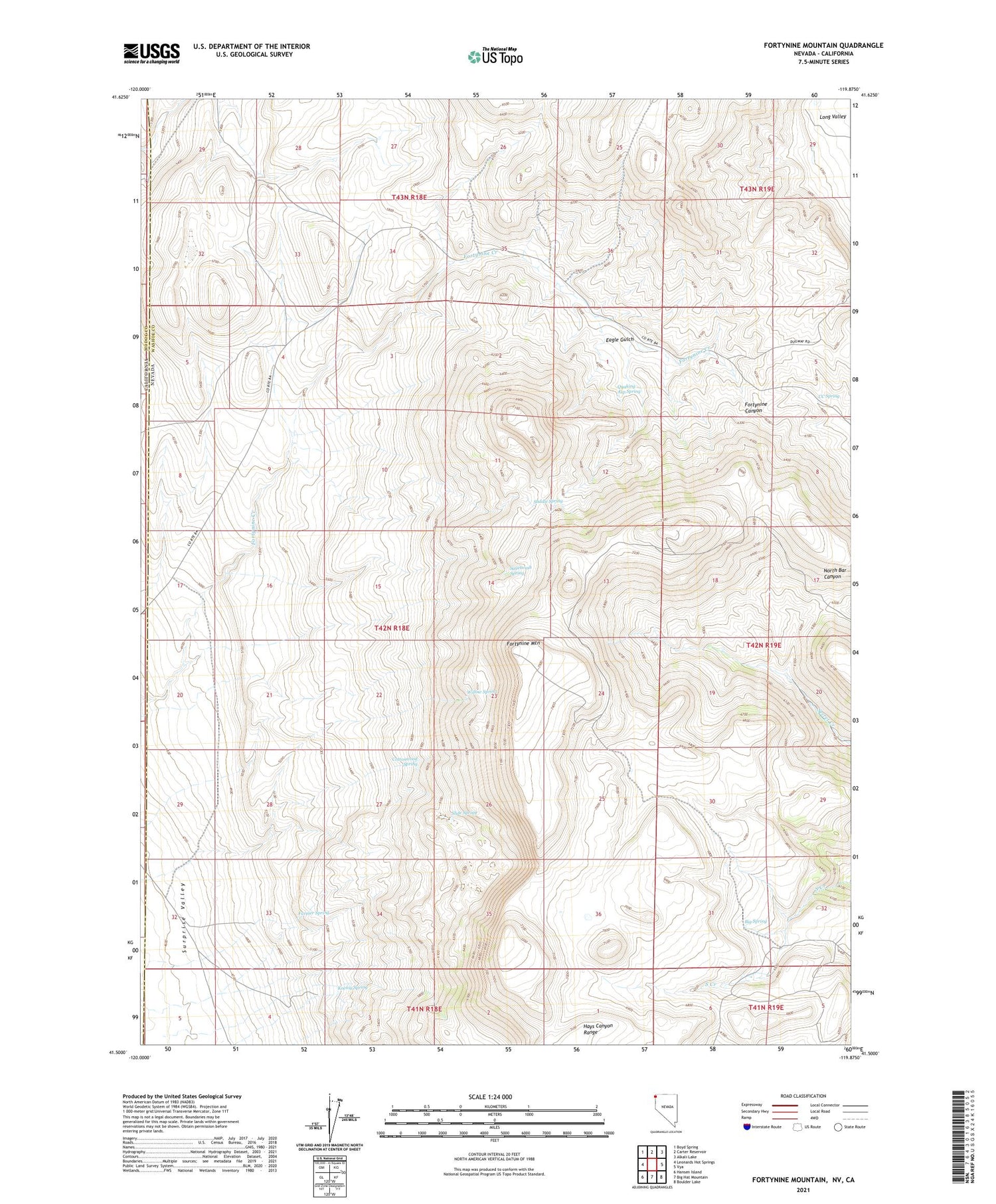 Fortynine Mountain Nevada US Topo Map Image