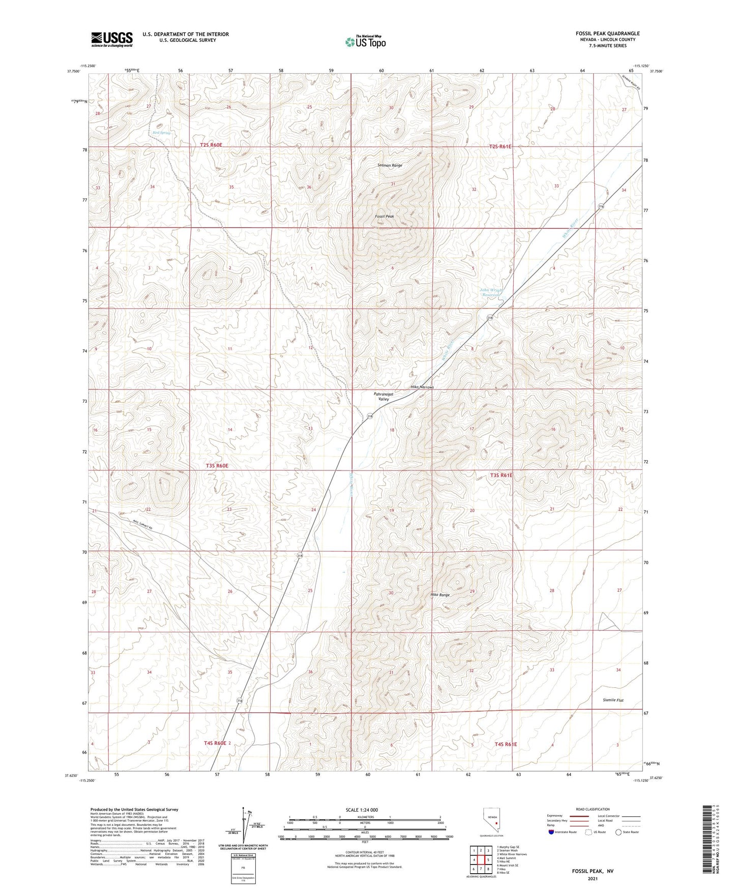 Fossil Peak Nevada US Topo Map Image