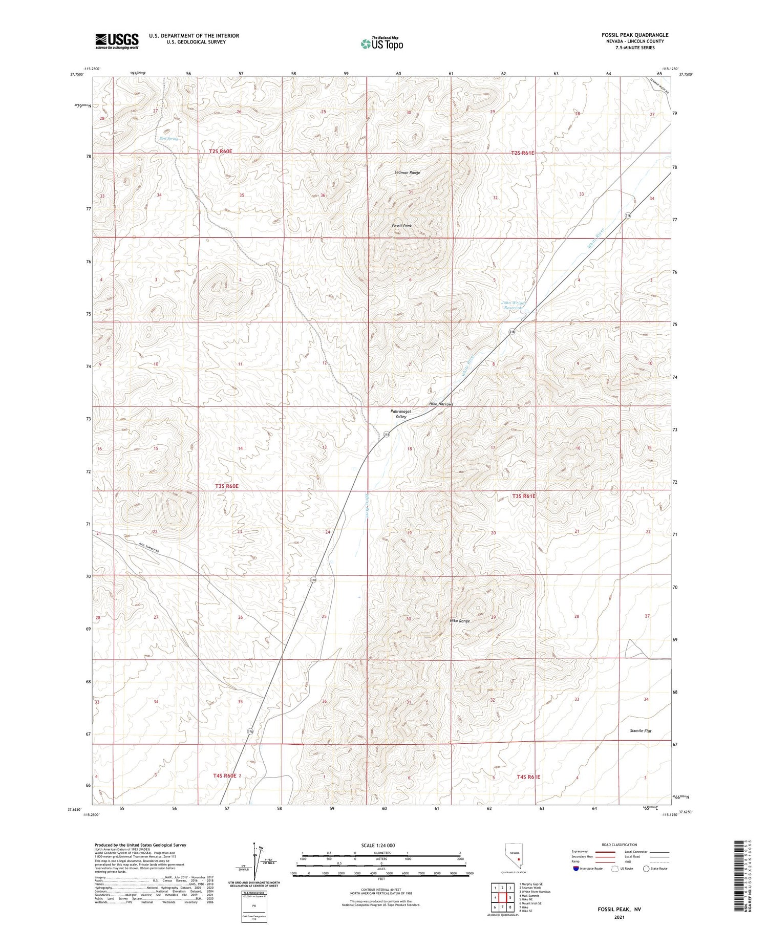 Fossil Peak Nevada US Topo Map Image