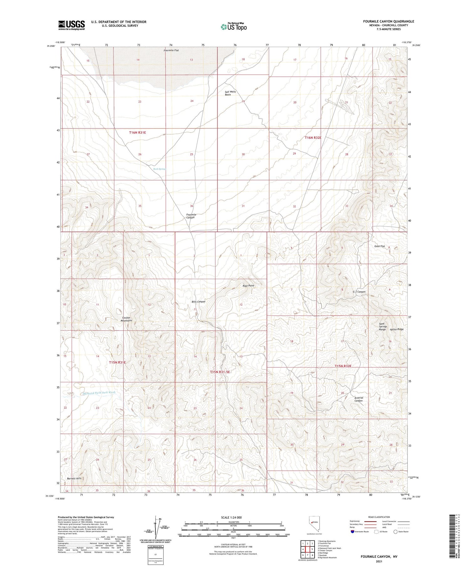 Fourmile Canyon Nevada US Topo Map Image