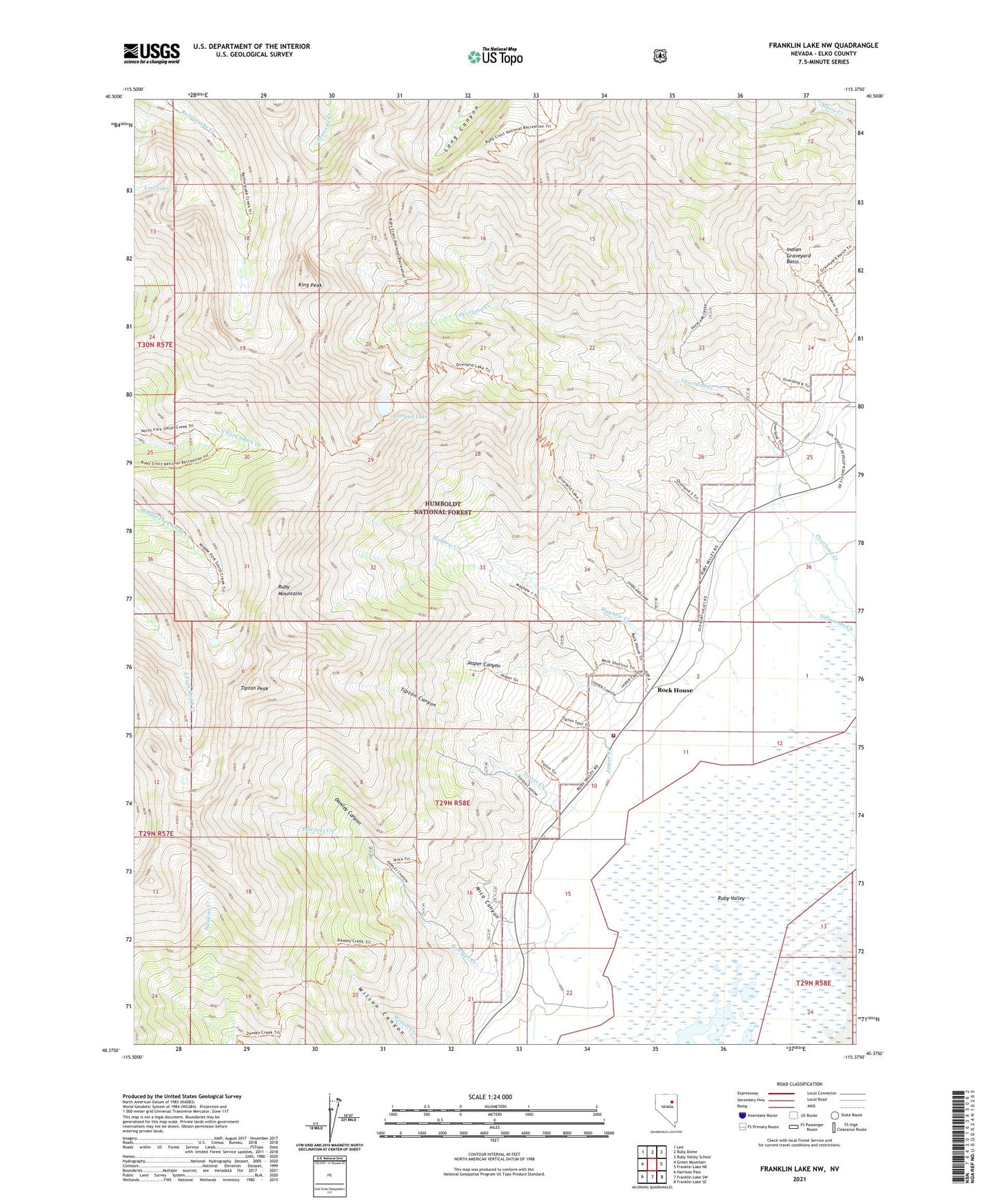 Franklin Lake NW Nevada US Topo Map Image