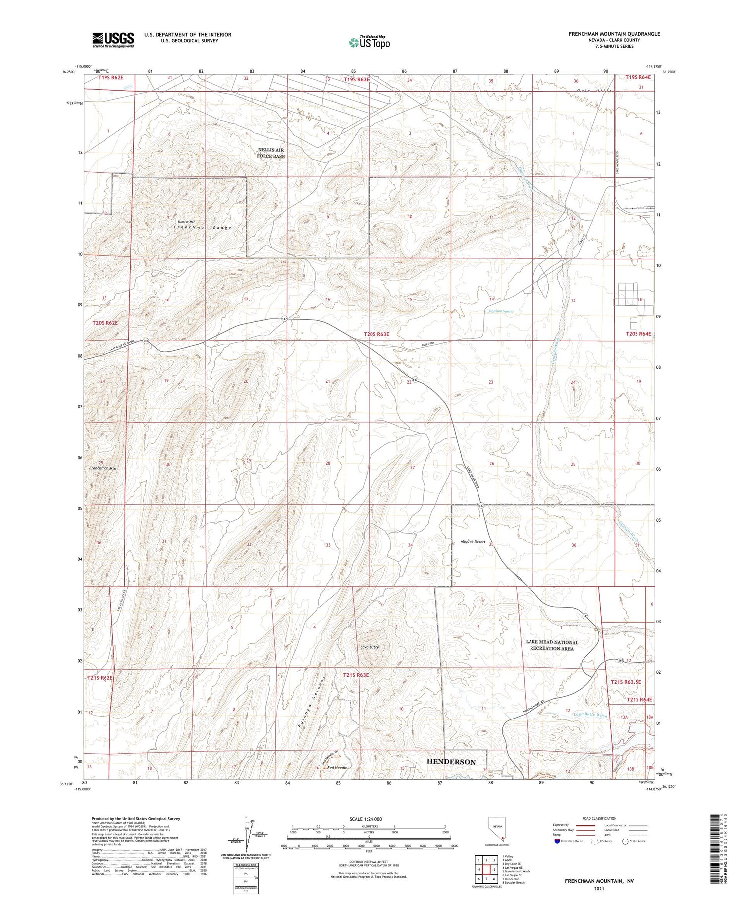 Frenchman Mountain Nevada US Topo Map Image