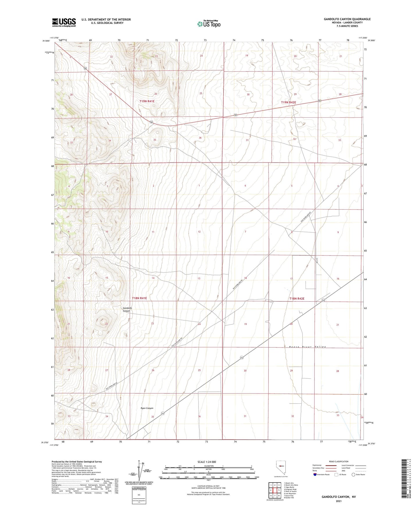Gandolfo Canyon Nevada US Topo Map Image