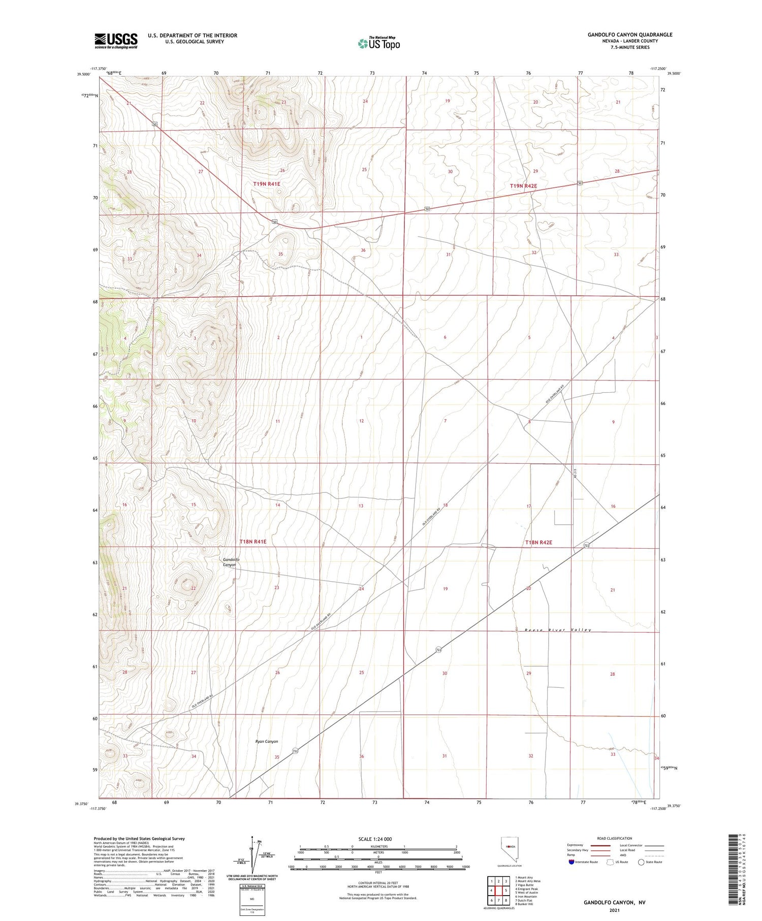 Gandolfo Canyon Nevada US Topo Map Image