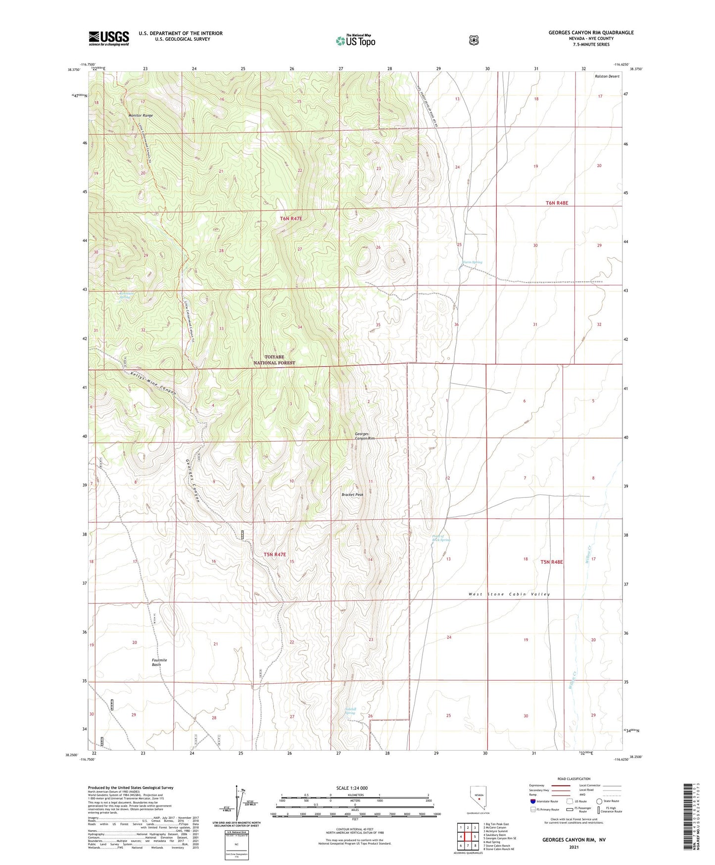 Georges Canyon Rim Nevada US Topo Map Image
