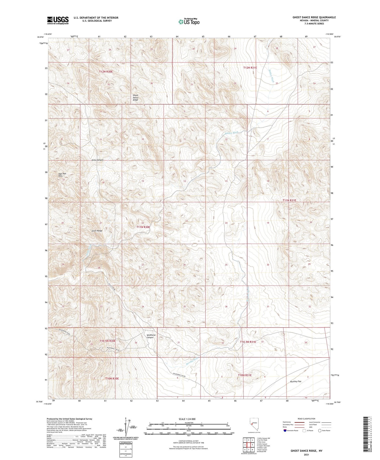 Ghost Dance Ridge Nevada US Topo Map Image