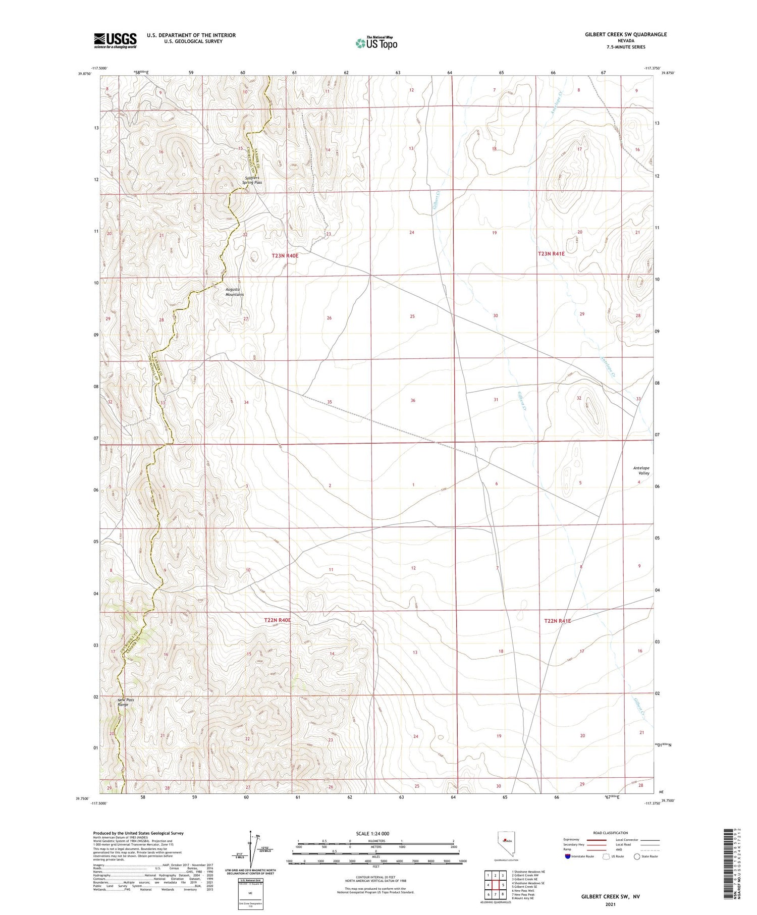 Gilbert Creek SW Nevada US Topo Map Image