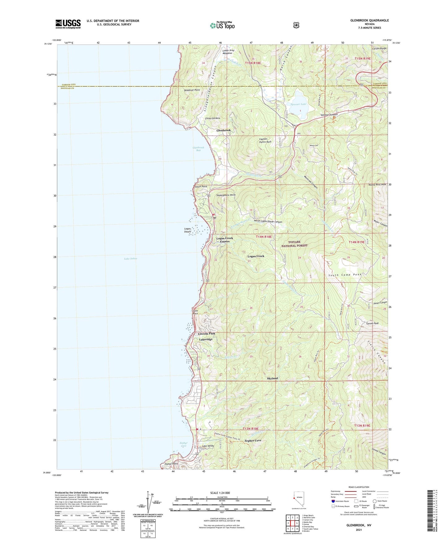 Glenbrook Nevada US Topo Map Image