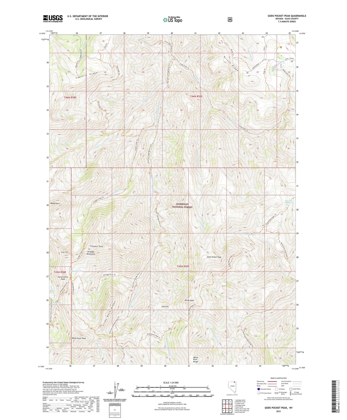 Gods Pocket Peak Nevada US Topo Map Image
