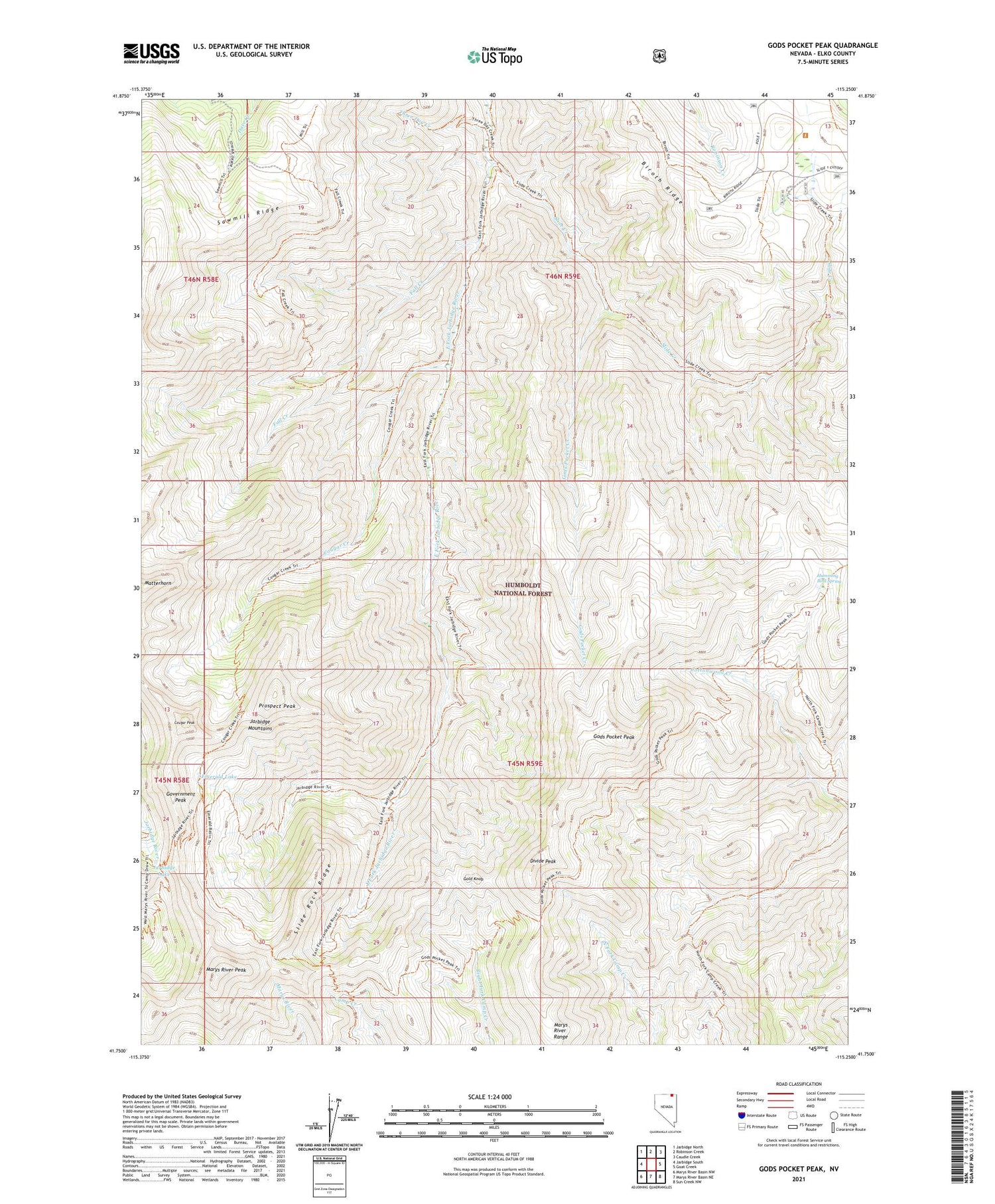 Gods Pocket Peak Nevada US Topo Map Image