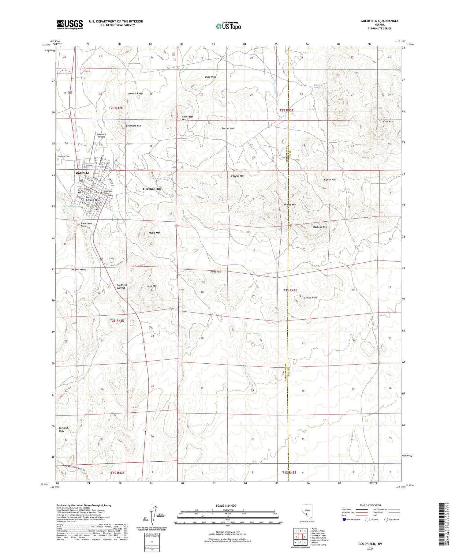 Goldfield Nevada US Topo Map Image