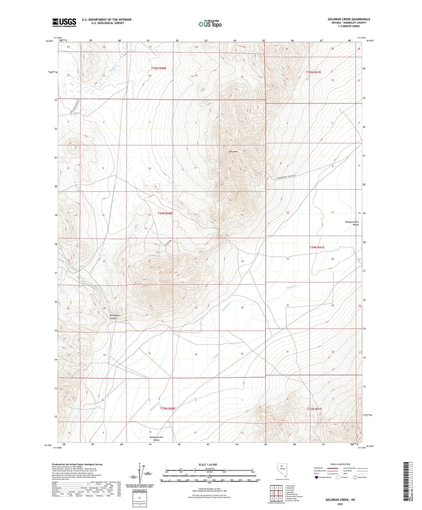 Goldrun Creek Nevada US Topo Map Image