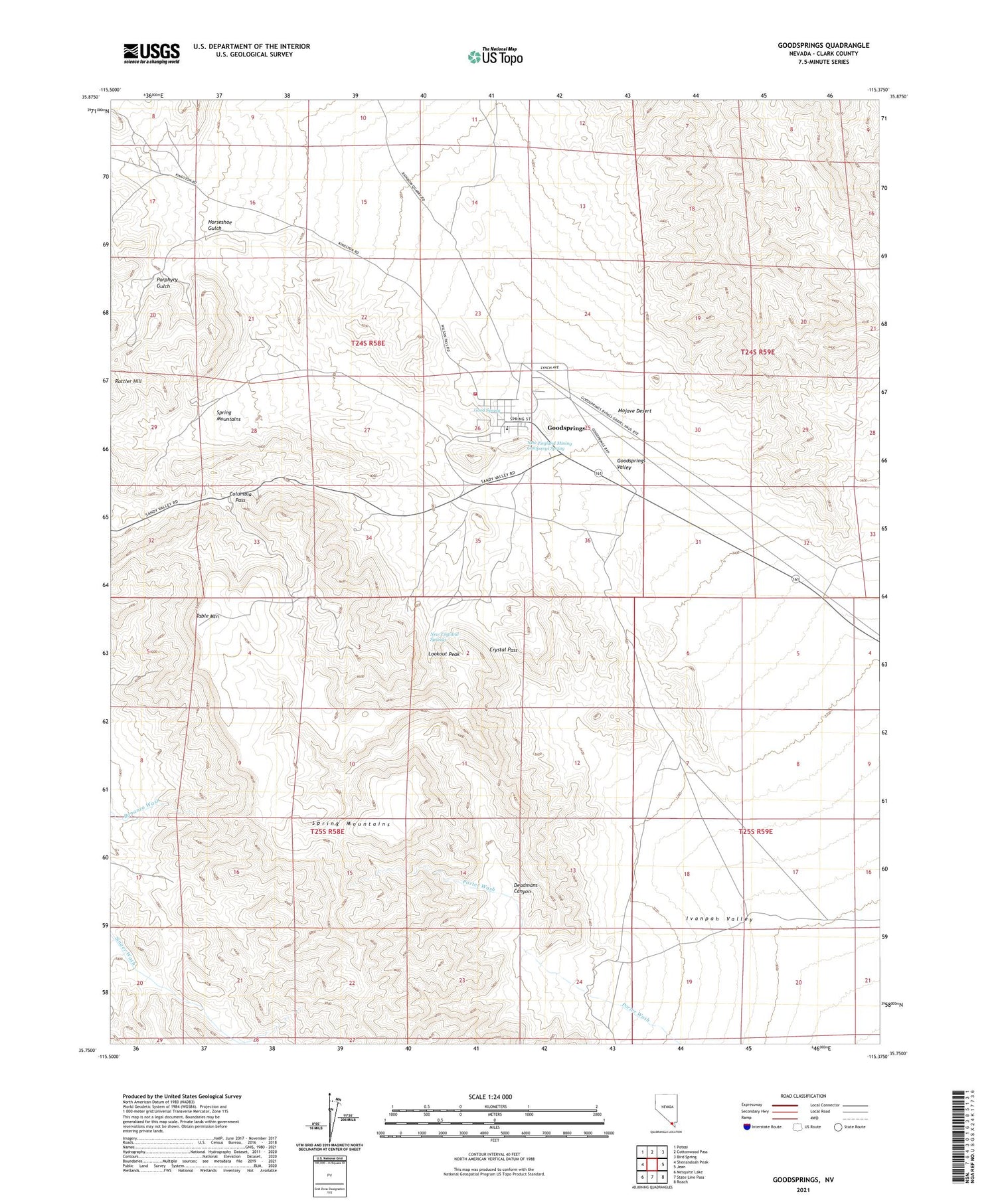 Goodsprings Nevada US Topo Map Image