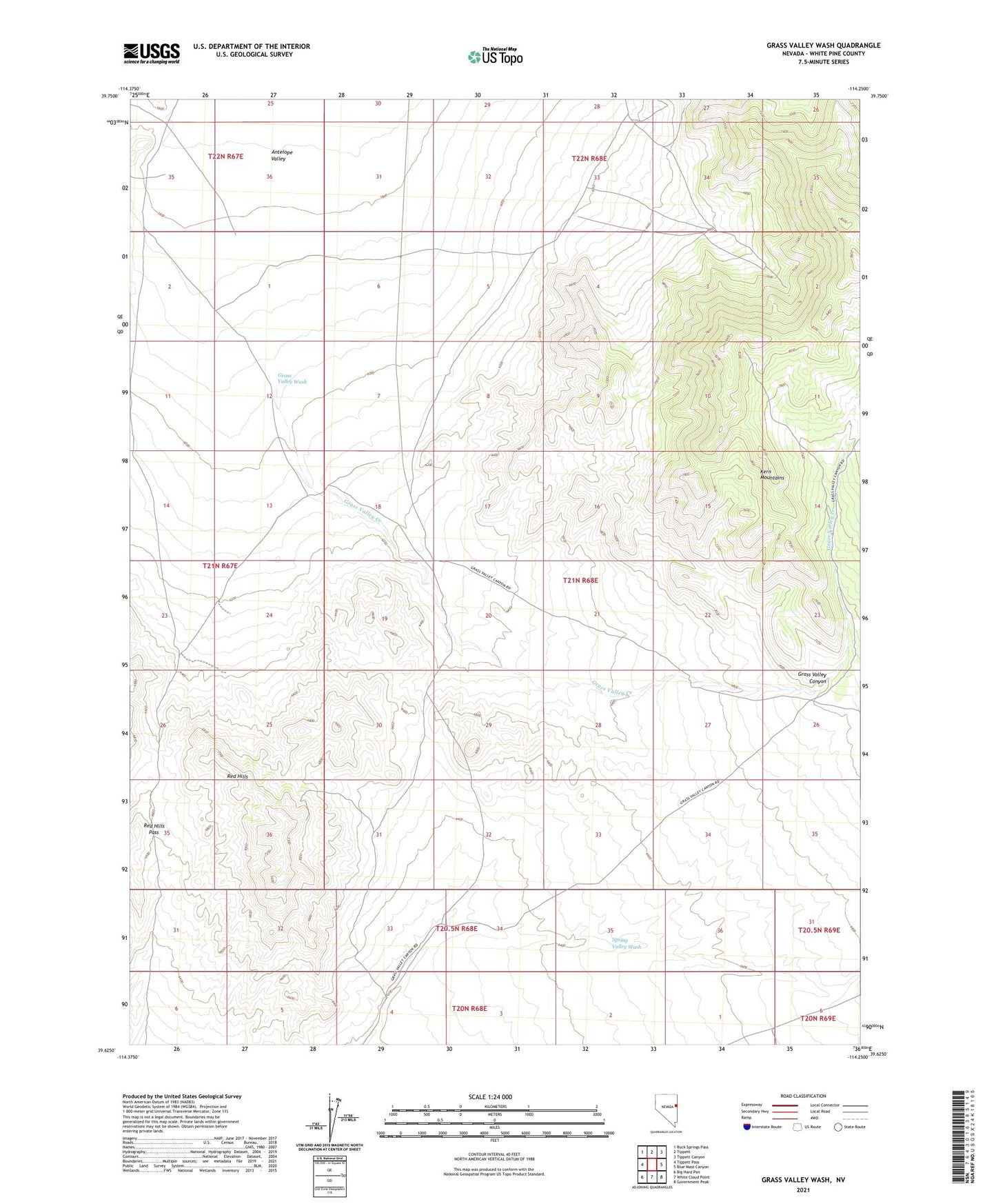 Grass Valley Wash Nevada US Topo Map Image