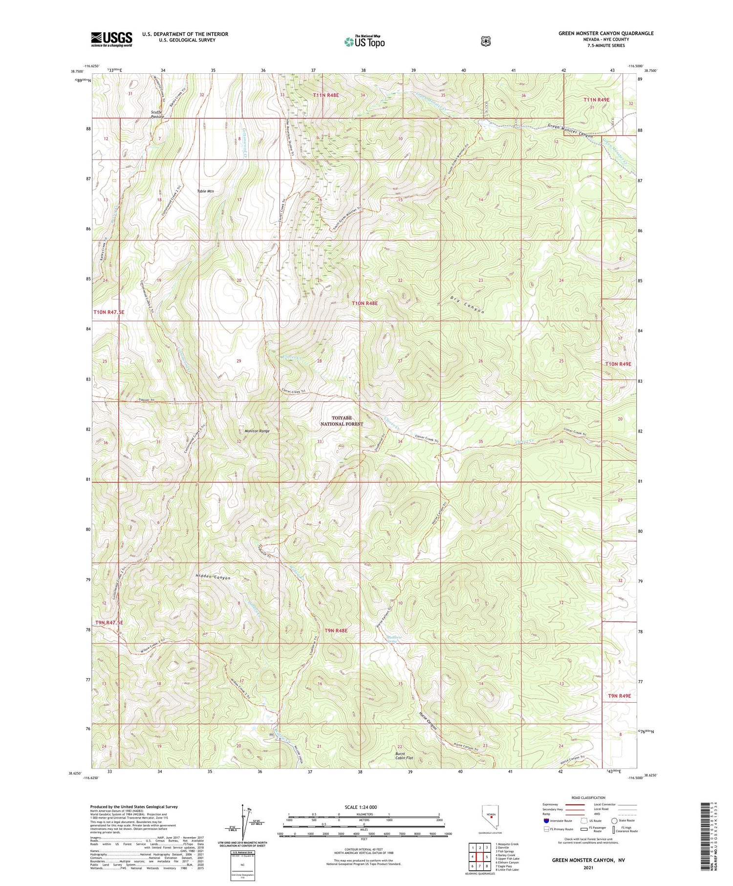 Green Monster Canyon Nevada US Topo Map Image