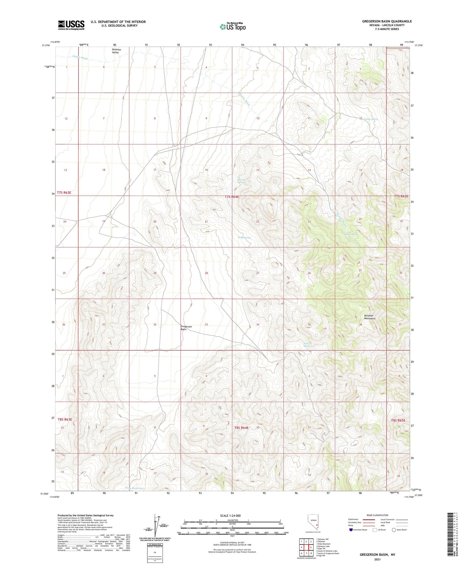 Gregerson Basin Nevada US Topo Map Image