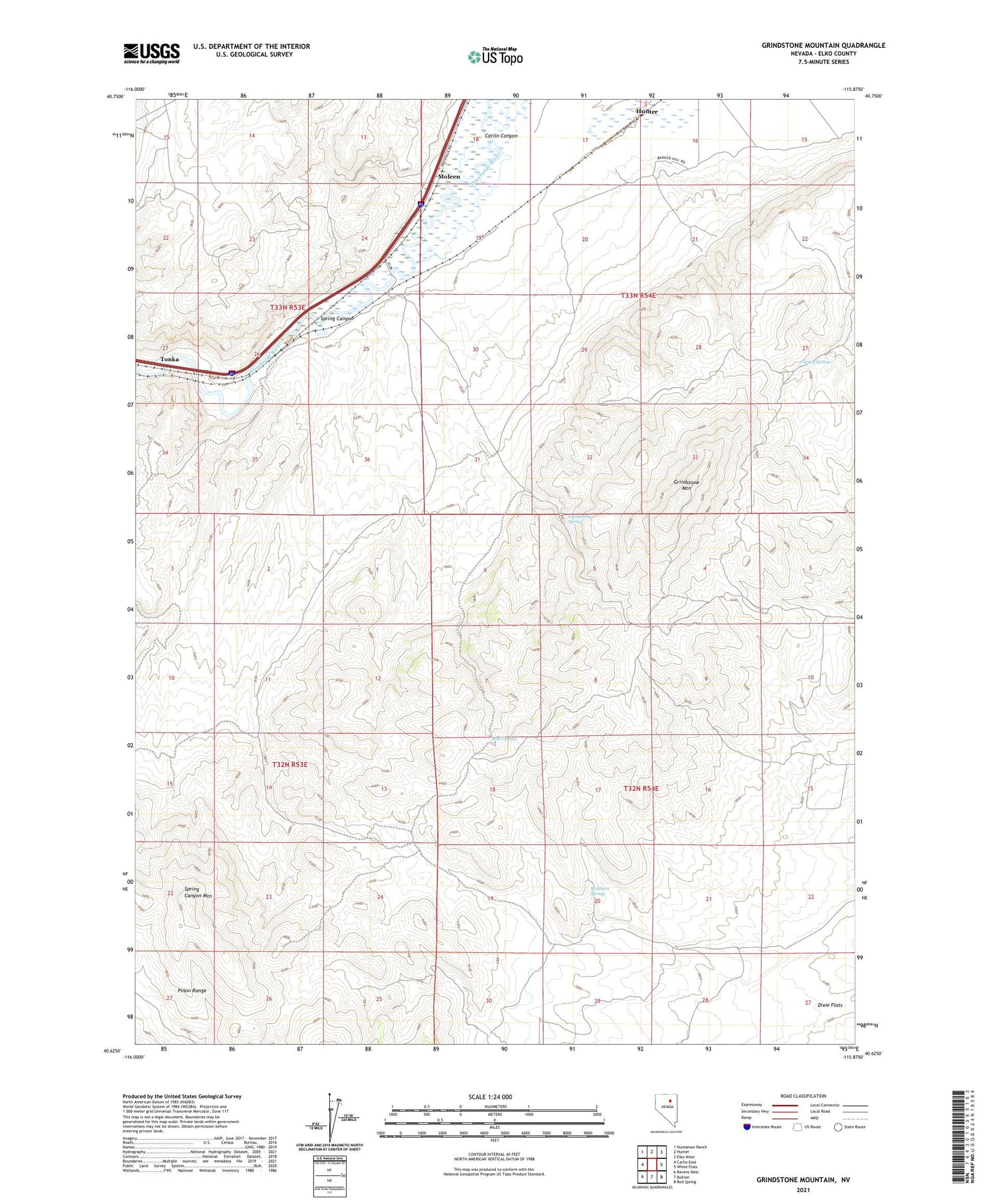 Grindstone Mountain Nevada US Topo Map Image