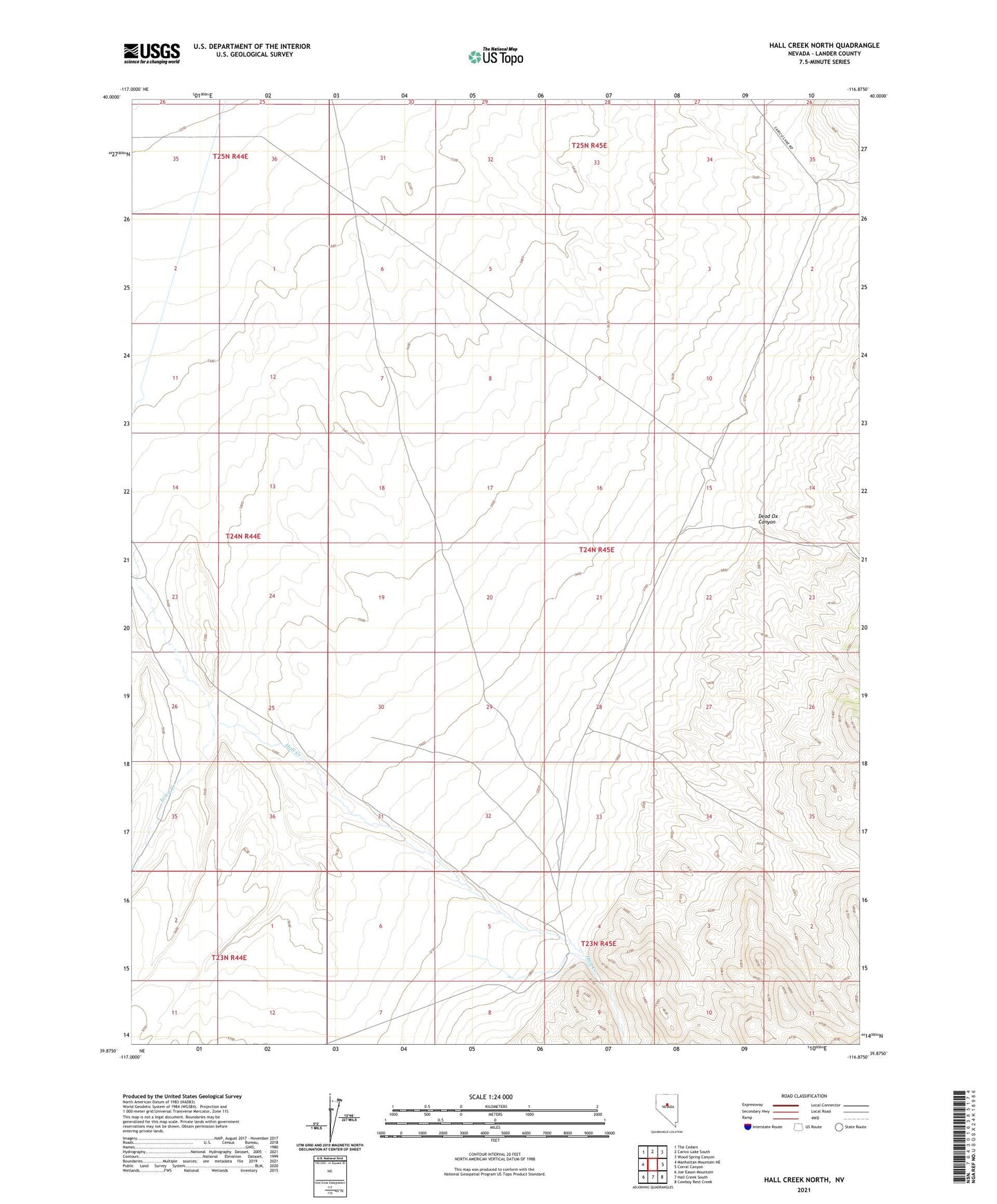 Hall Creek North Nevada US Topo Map Image