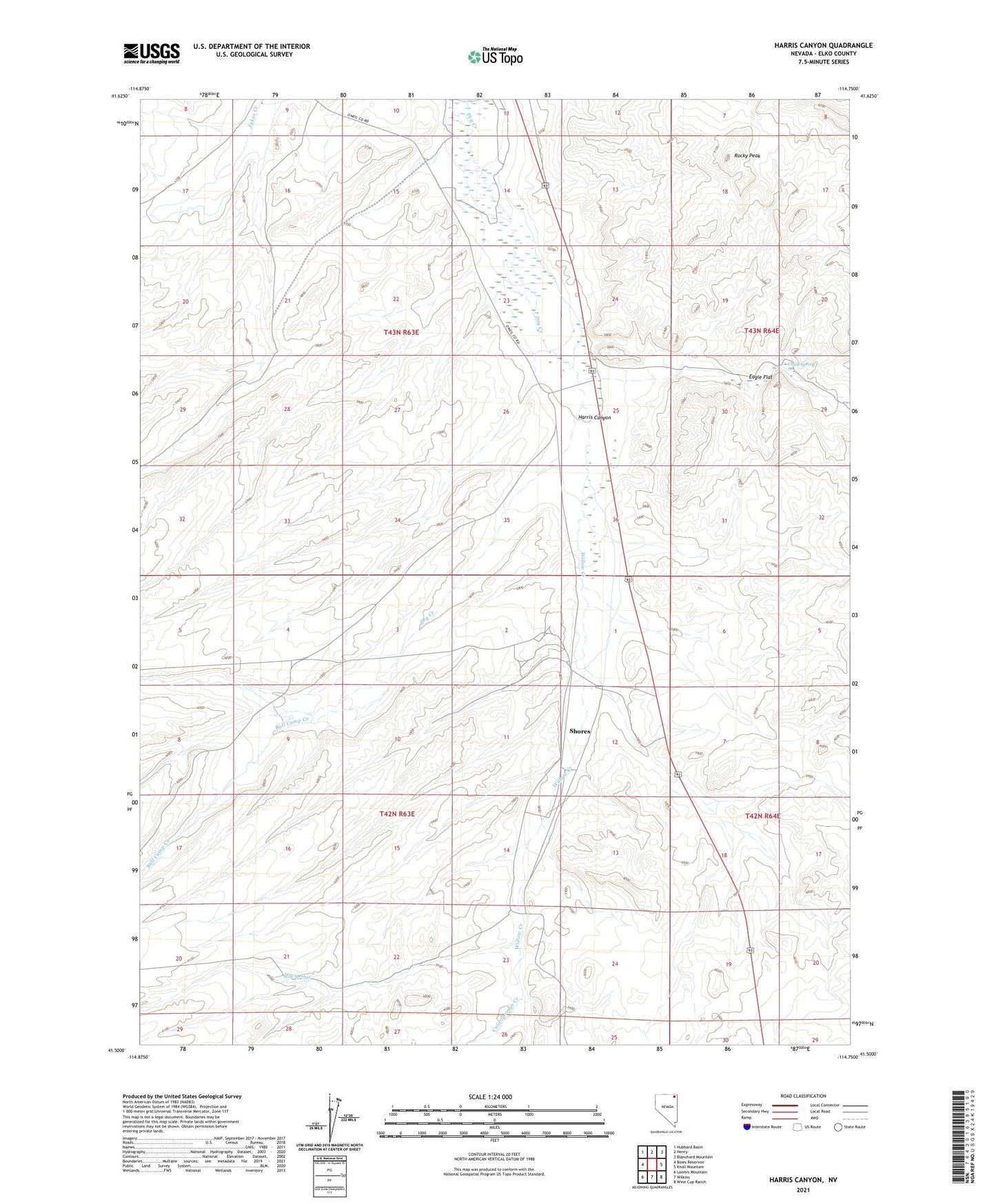 Harris Canyon Nevada US Topo Map Image