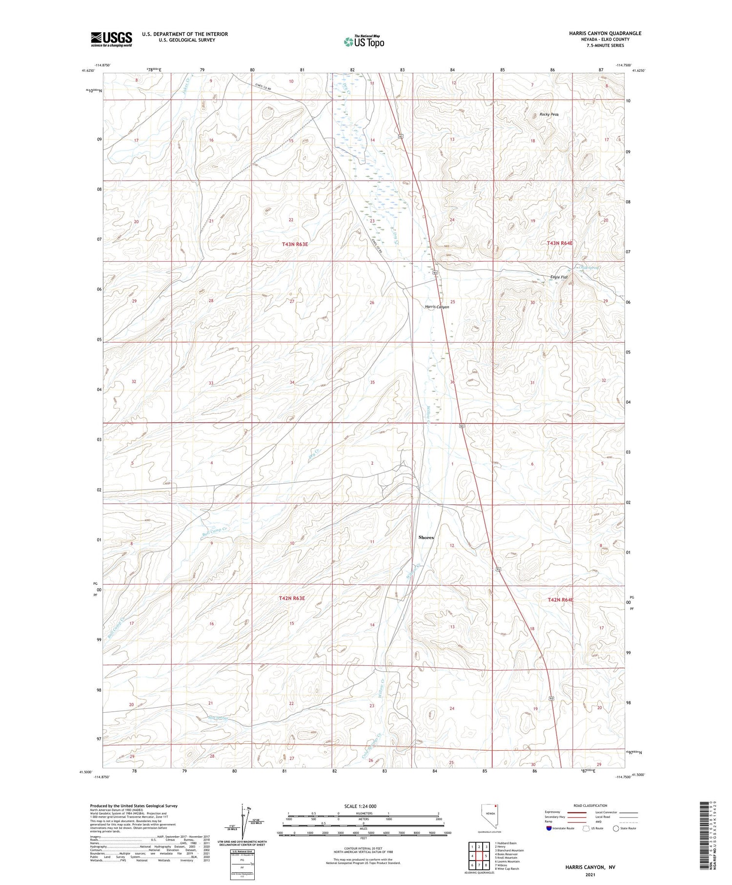 Harris Canyon Nevada US Topo Map Image
