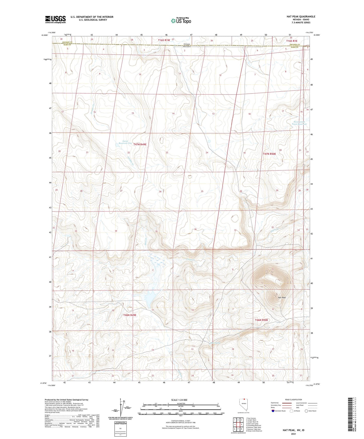 Hat Peak Nevada US Topo Map Image