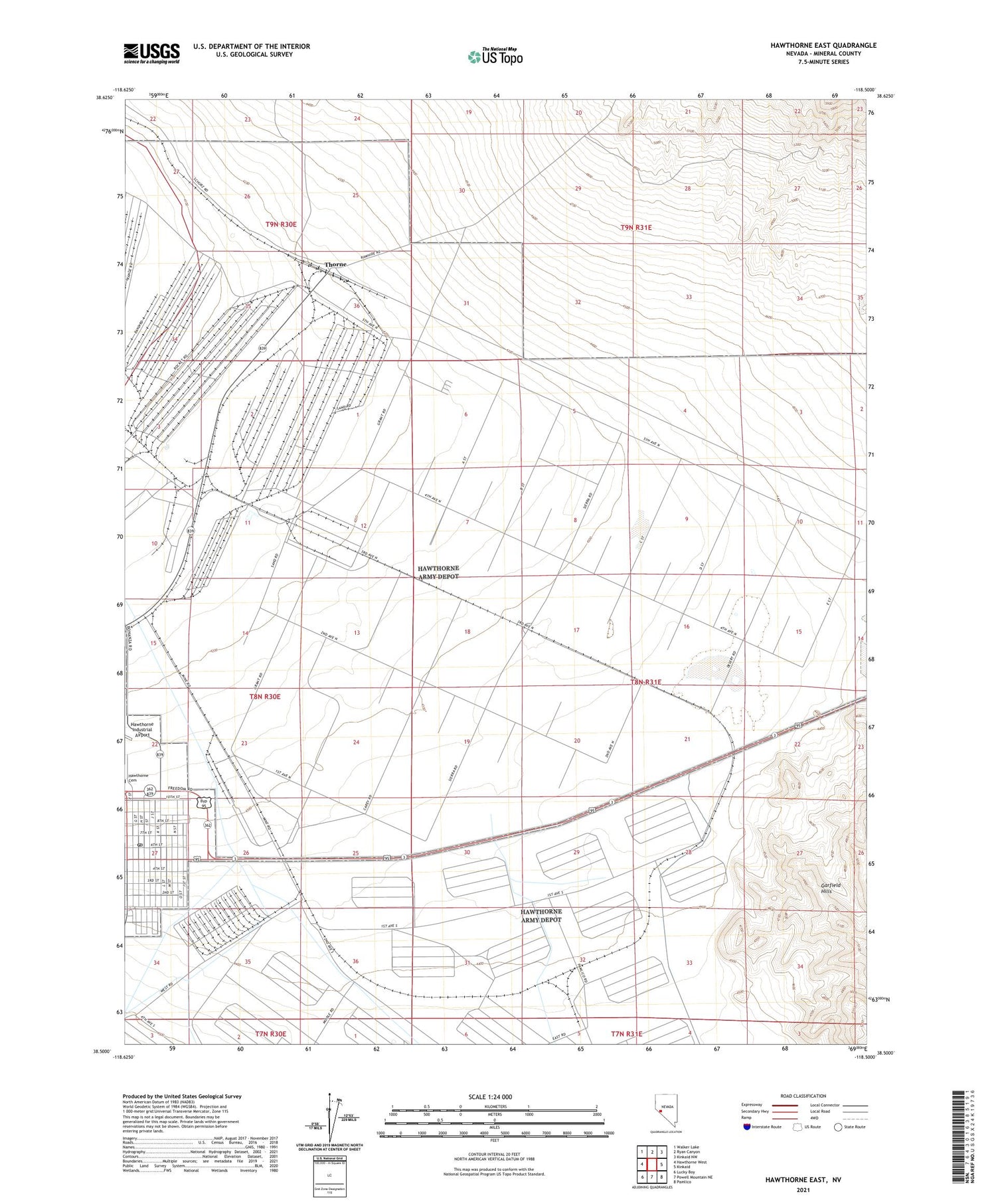 Hawthorne East Nevada US Topo Map Image