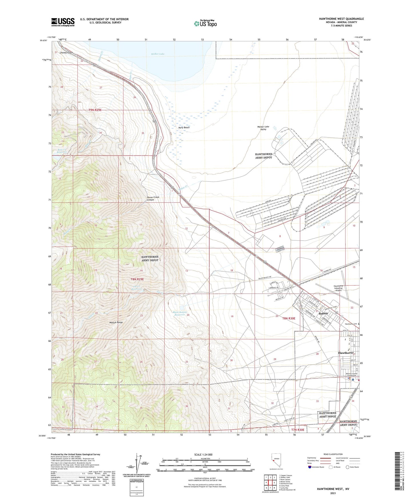 Hawthorne West Nevada US Topo Map Image