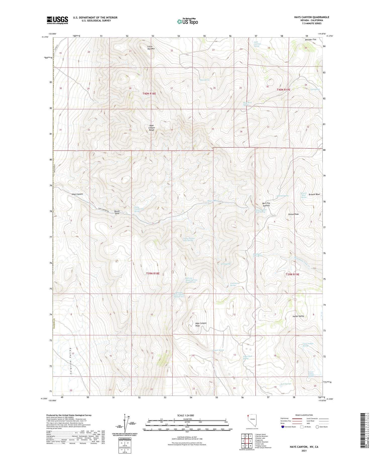 Hays Canyon Nevada US Topo Map Image