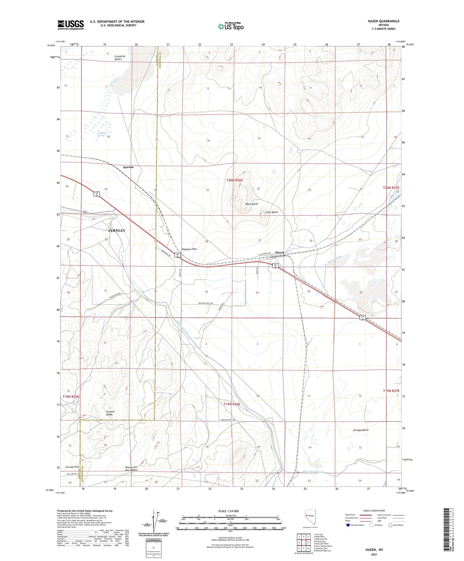 Hazen Nevada US Topo Map Image