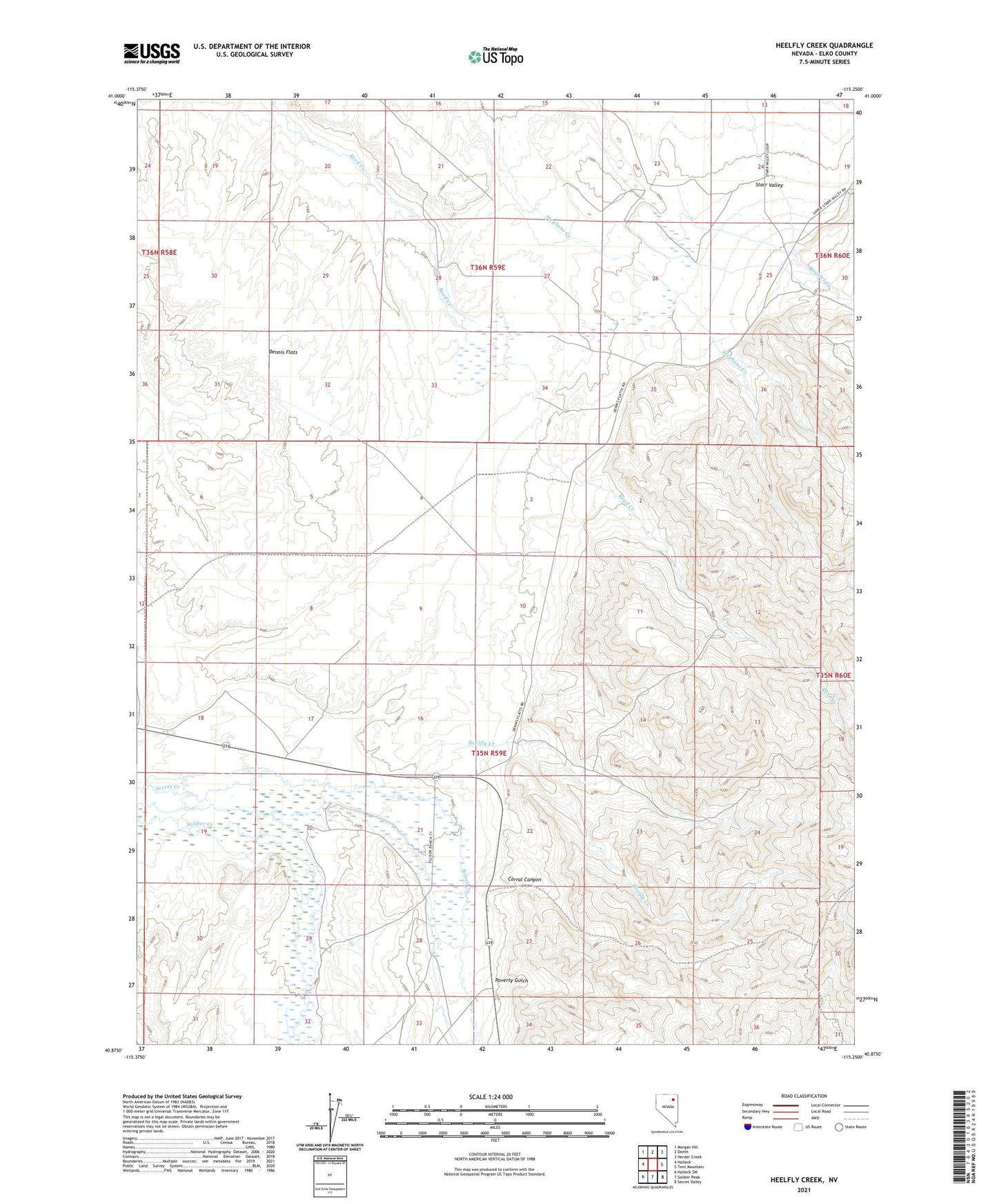 Heelfly Creek Nevada US Topo Map Image